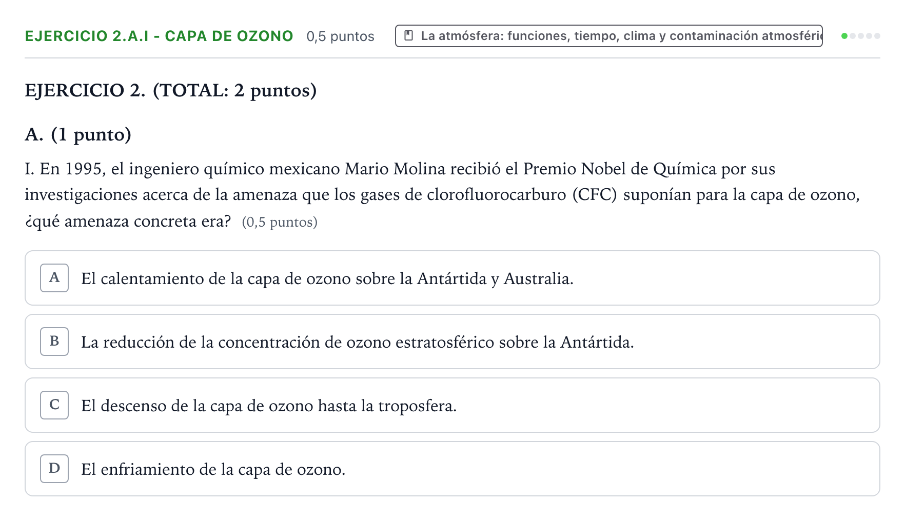 Enunciado: Ejercicio 2.A.I - Capa de ozono · Geología y Ciencias Ambientales PAU Aragón Ordinaria 2024