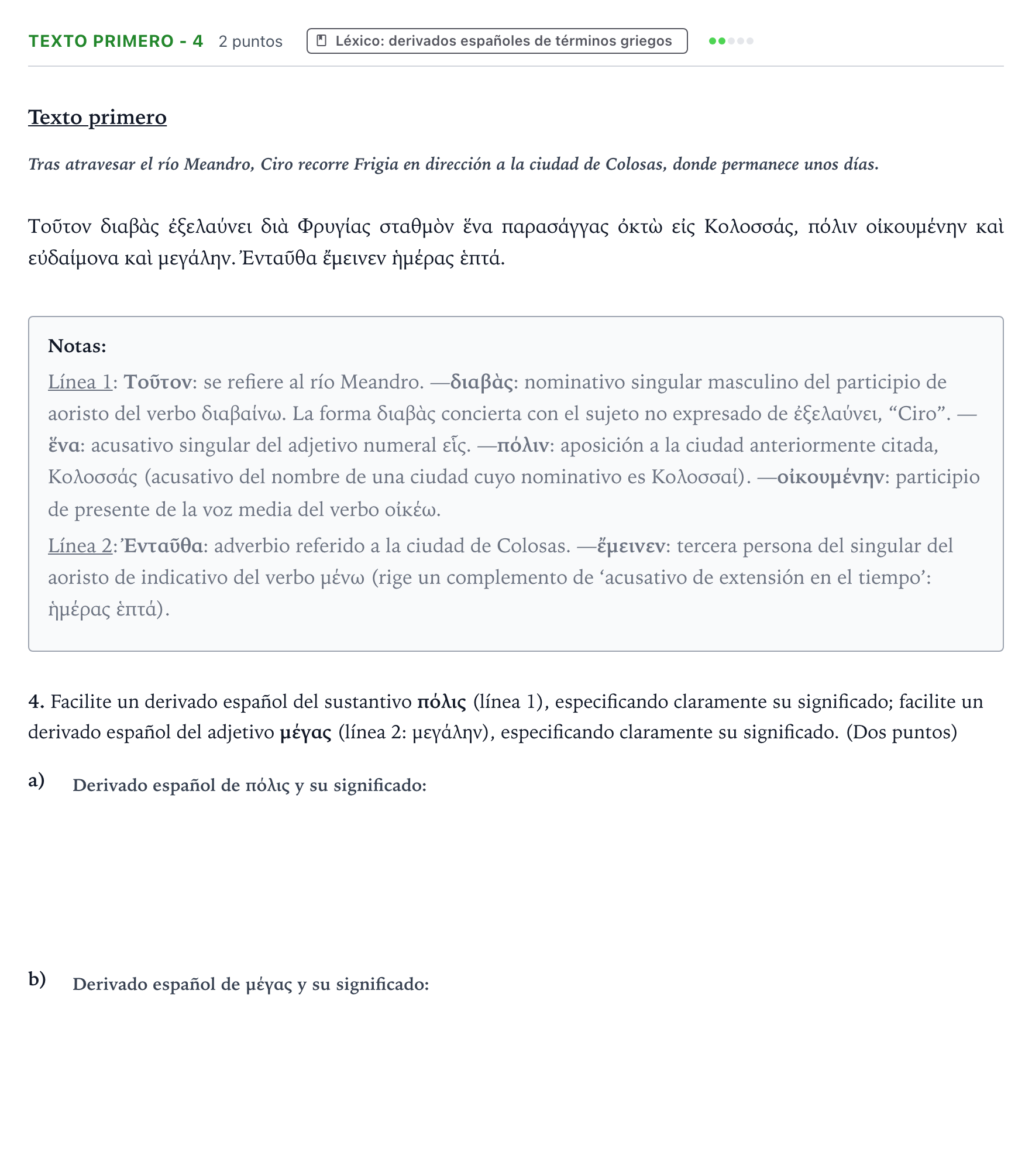 Enunciado: Ejercicio Texto primero - 4 · Griego II PAU Aragón Extraordinaria 2024