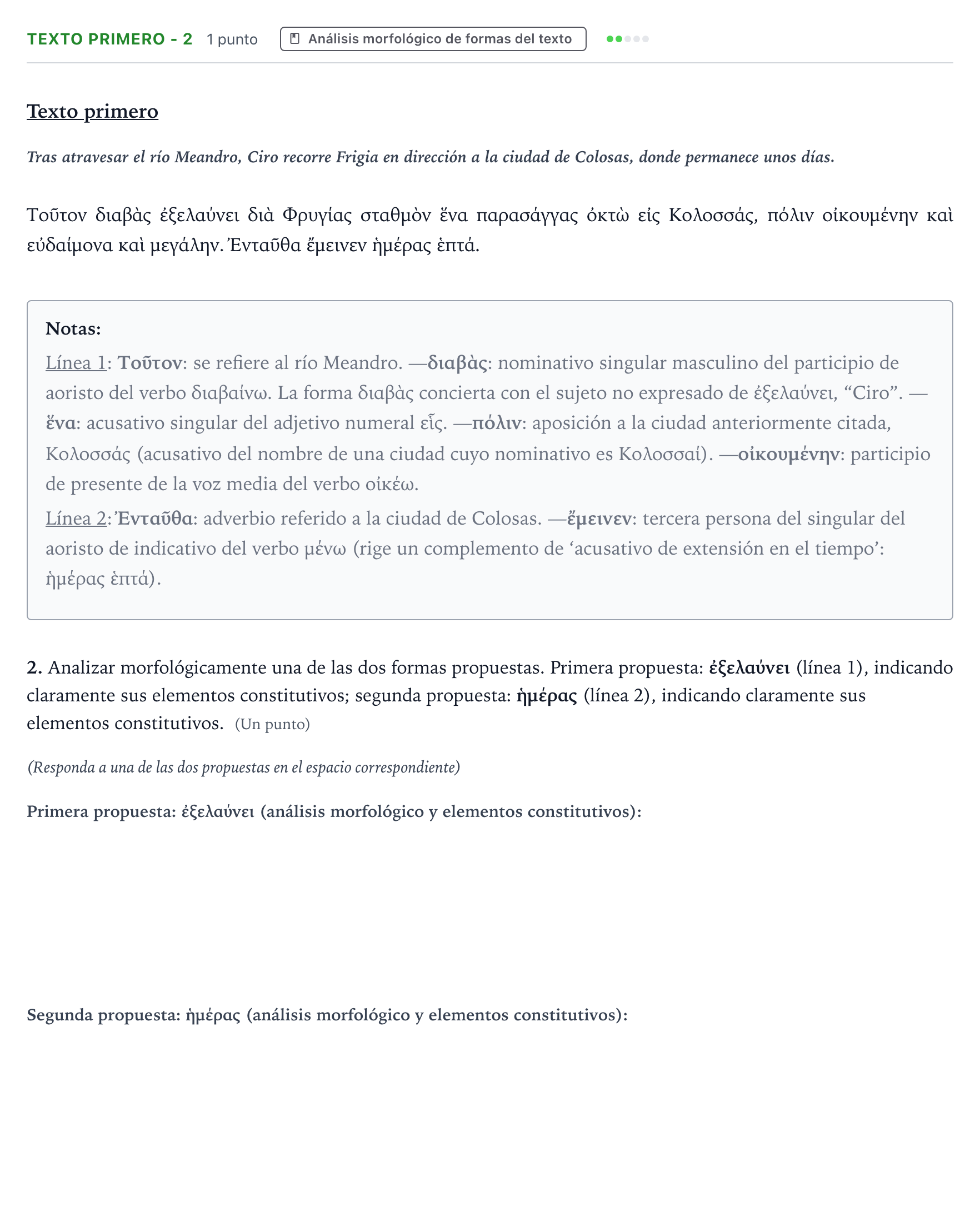Enunciado: Ejercicio Texto primero - 2 · Griego II PAU Aragón Extraordinaria 2024