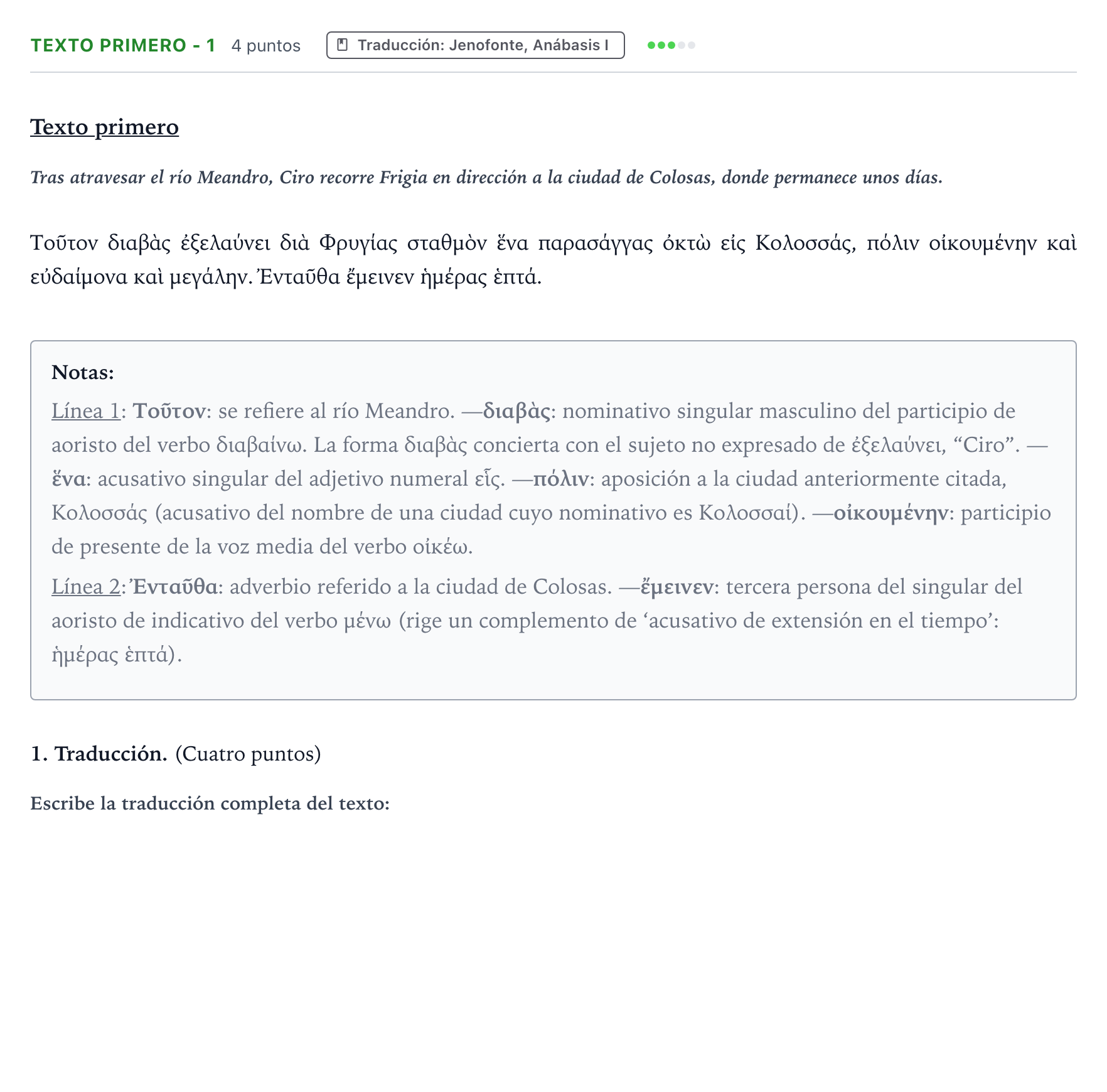 Enunciado: Ejercicio Texto primero - 1 · Griego II PAU Aragón Extraordinaria 2024