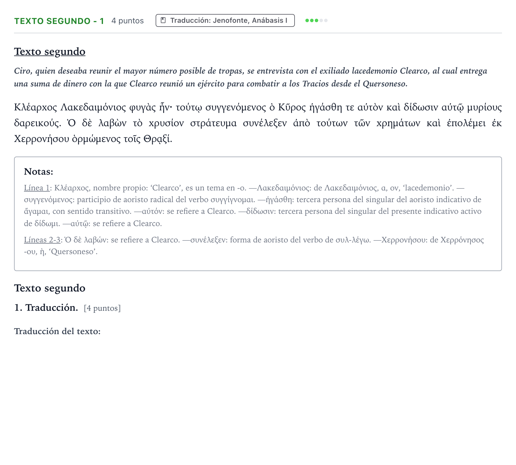 Enunciado: Ejercicio Texto segundo - 1 · Griego II PAU Aragón Extraordinaria 2024