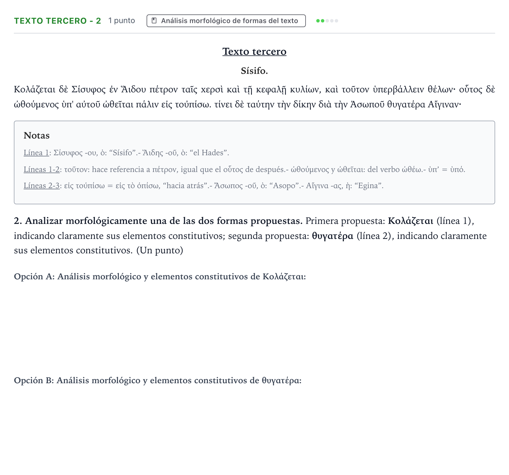 Enunciado: Ejercicio Texto tercero - 2 · Griego II PAU Aragón Extraordinaria 2024