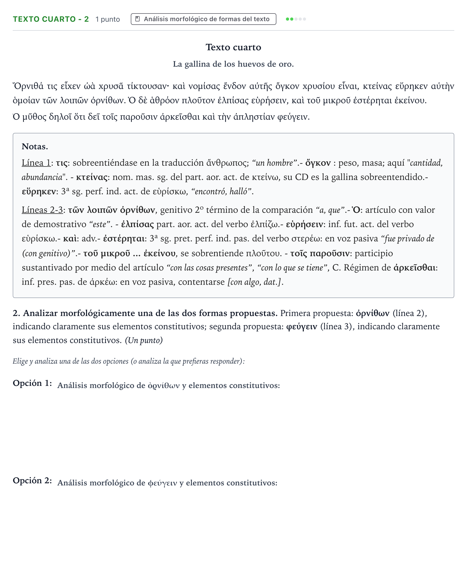 Enunciado: Ejercicio Texto cuarto - 2 · Griego II PAU Aragón Extraordinaria 2024