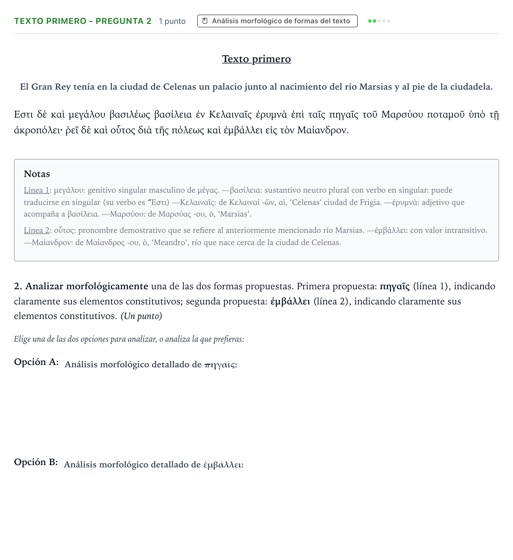 Enunciado: Ejercicio Texto primero - Pregunta 2 · Griego II PAU Aragón Ordinaria 2024