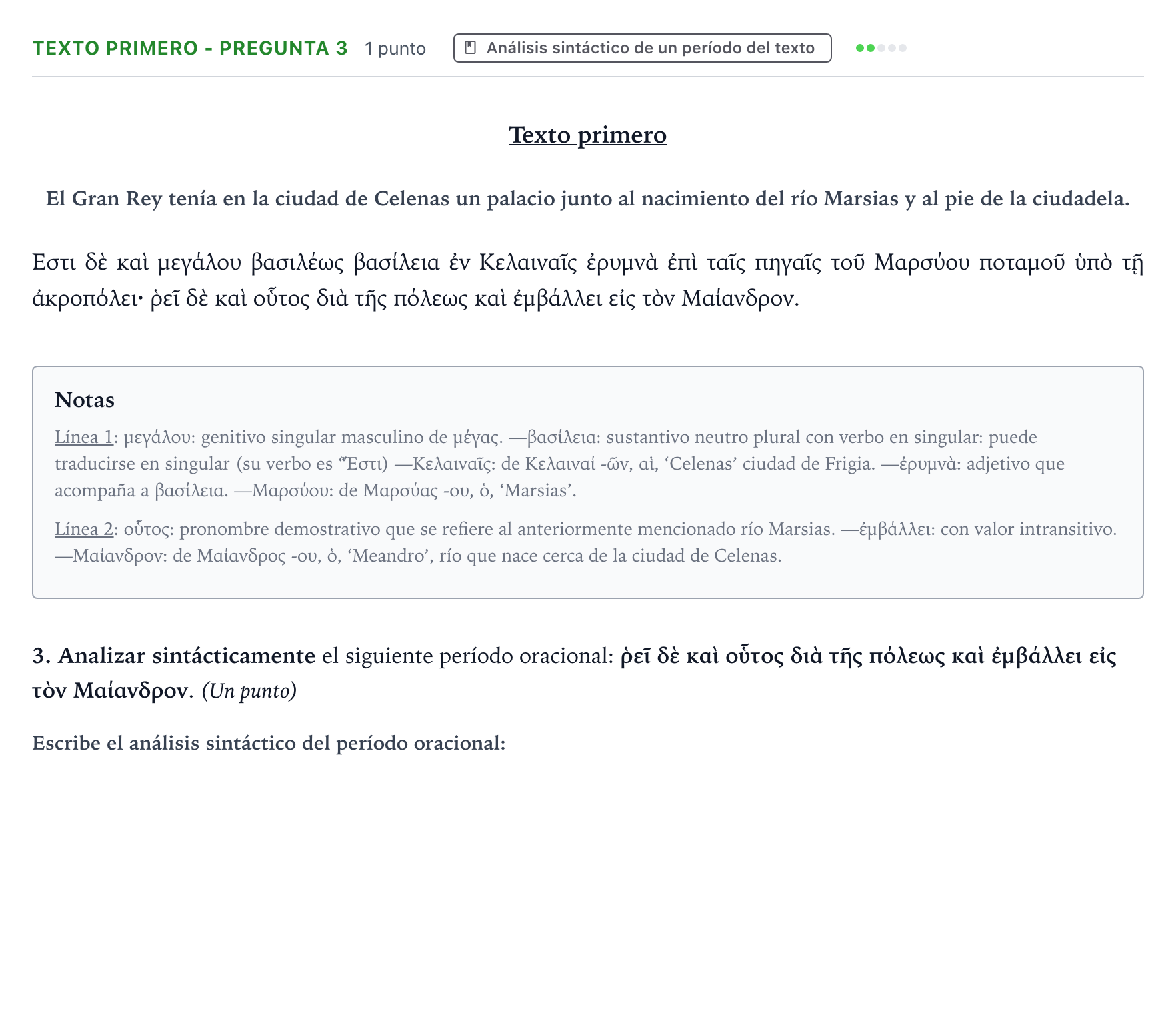 Enunciado: Ejercicio Texto primero - Pregunta 3 · Griego II PAU Aragón Ordinaria 2024