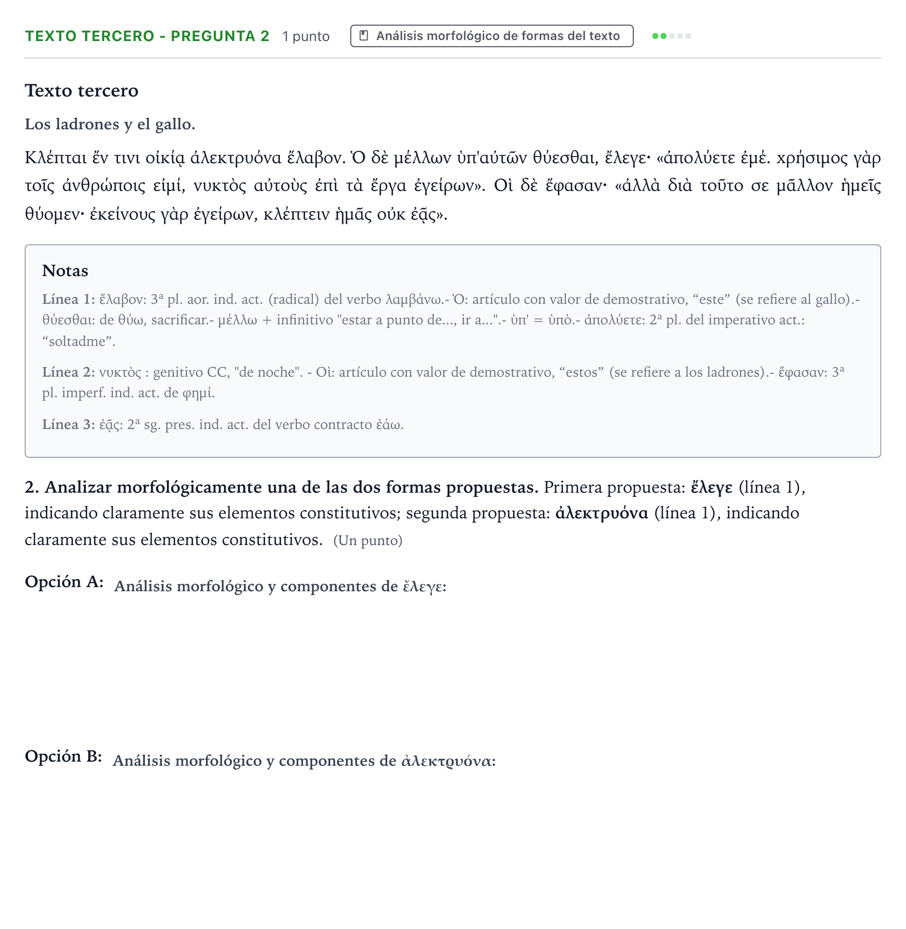 Enunciado: Ejercicio Texto tercero - Pregunta 2 · Griego II PAU Aragón Ordinaria 2024