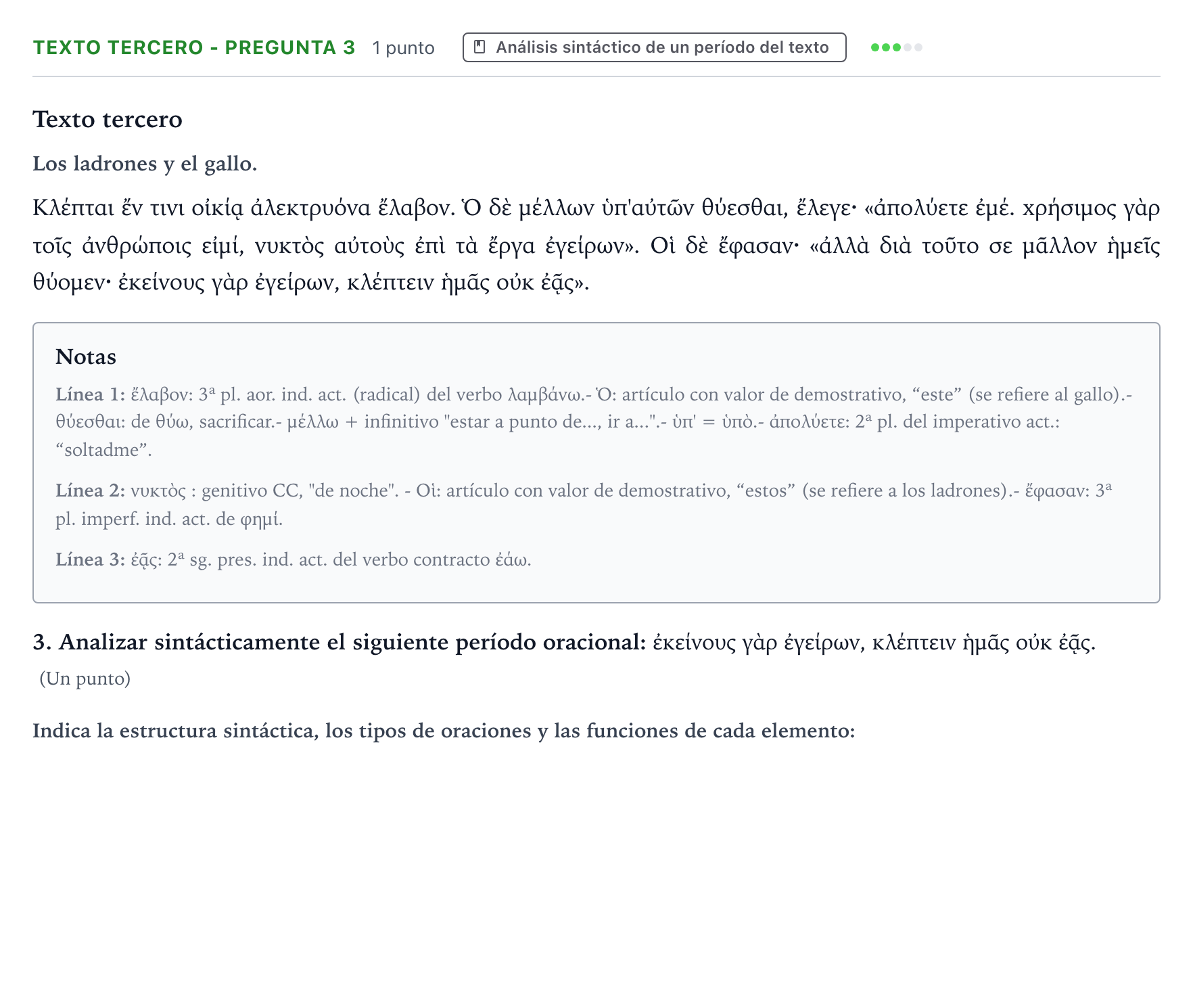 Enunciado: Ejercicio Texto tercero - Pregunta 3 · Griego II PAU Aragón Ordinaria 2024