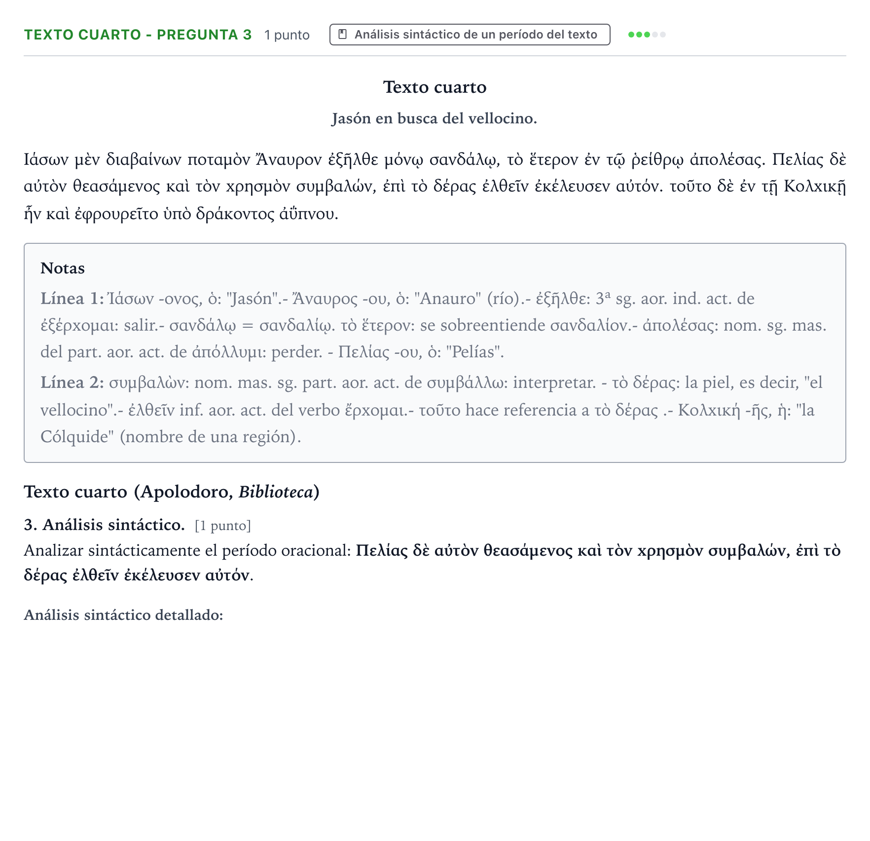 Enunciado: Ejercicio Texto cuarto - Pregunta 3 · Griego II PAU Aragón Ordinaria 2024