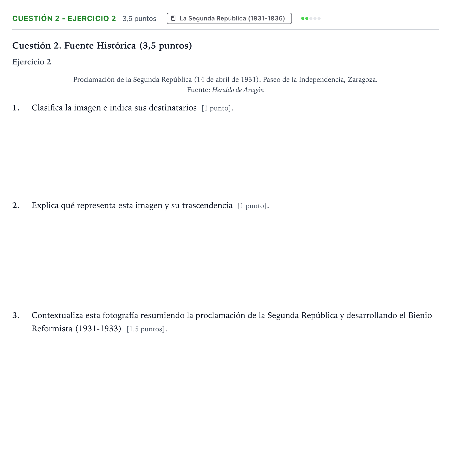 Enunciado: Cuestión 2 - Ejercicio 2 · Historia de España PAU Aragón Extraordinaria 2024