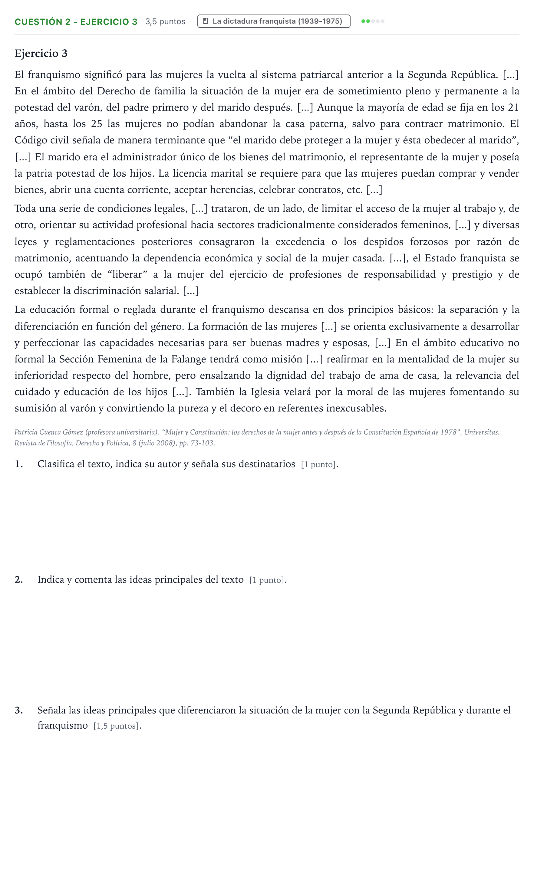 Enunciado: Cuestión 2 - Ejercicio 3 · Historia de España PAU Aragón Extraordinaria 2024
