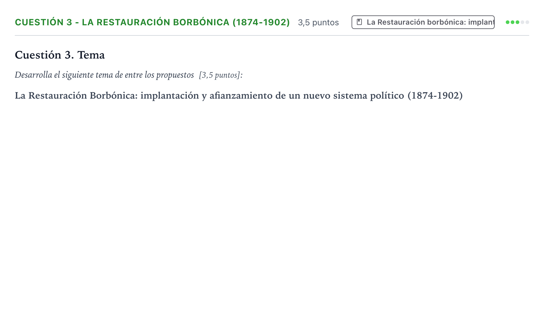 Enunciado: Cuestión 3 - La Restauración Borbónica (1874-1902) · Historia de España PAU Aragón Extraordinaria 2024
