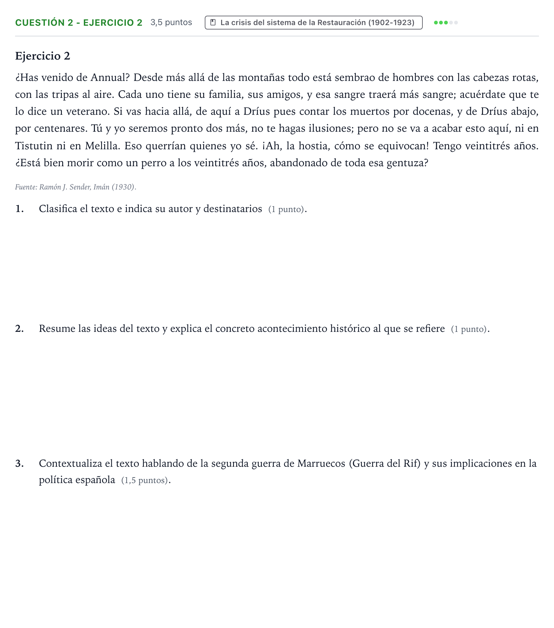 Enunciado: Cuestión 2 - Ejercicio 2 · Historia de España PAU Aragón Ordinaria 2024