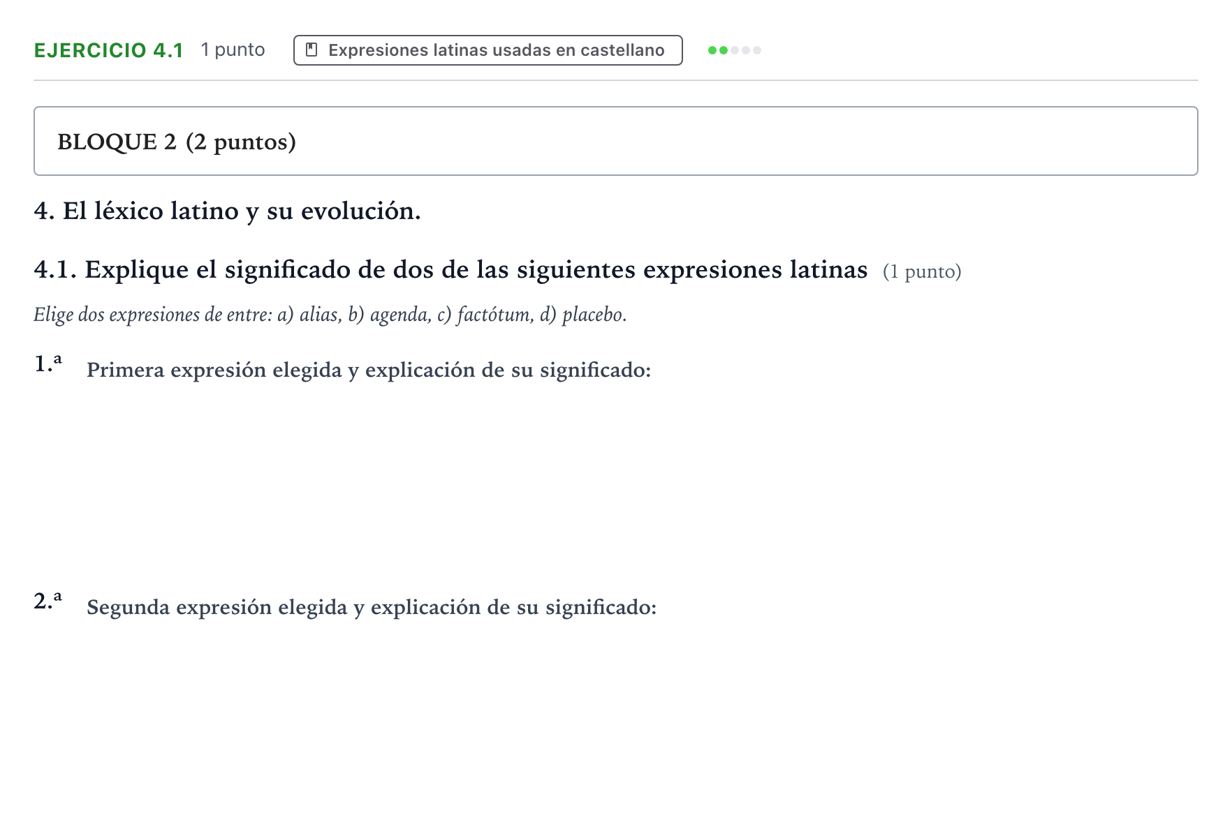 Enunciado: Ejercicio 4.1 · Latín II PAU Aragón Extraordinaria 2024