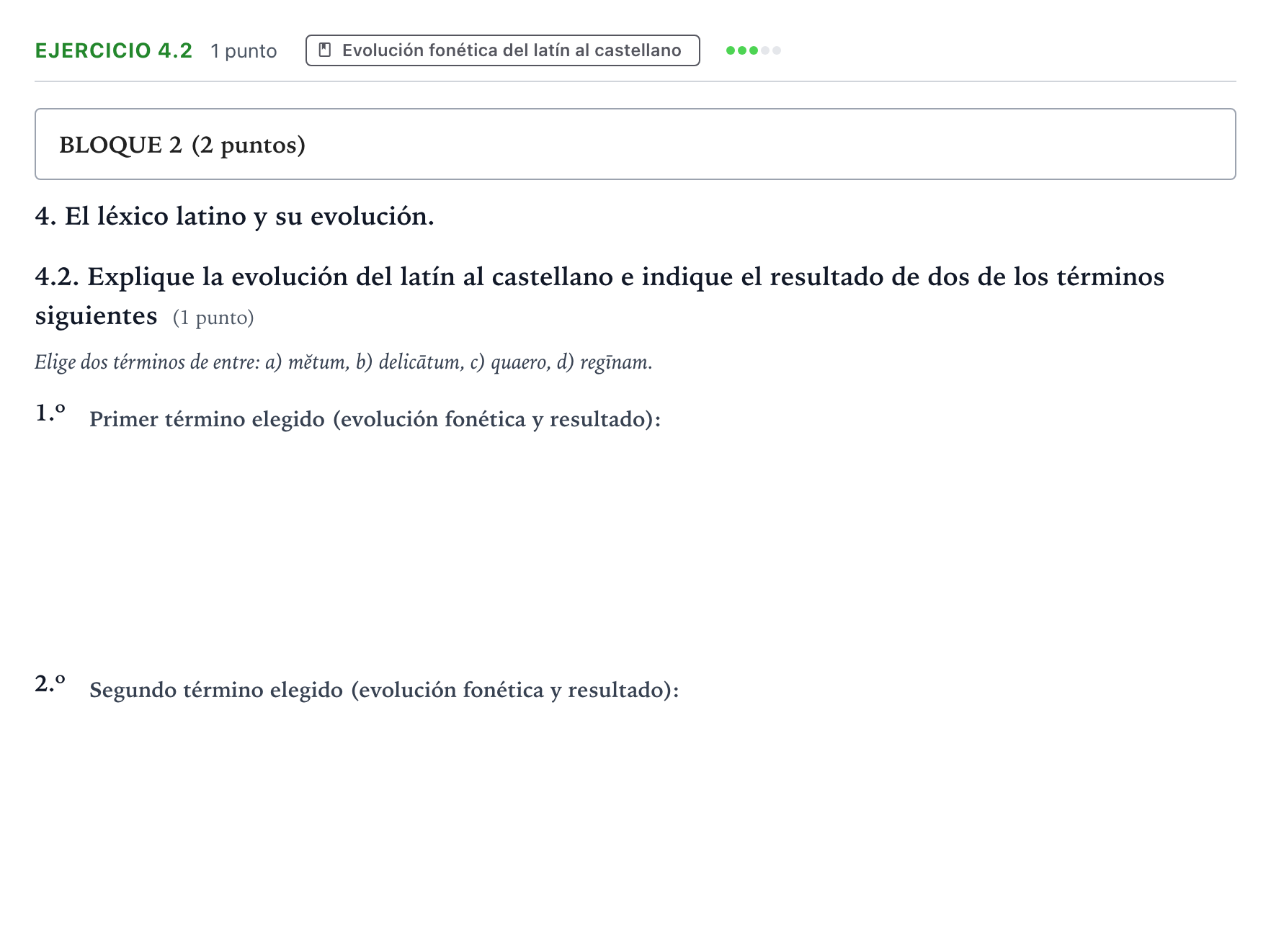 Enunciado: Ejercicio 4.2 · Latín II PAU Aragón Extraordinaria 2024