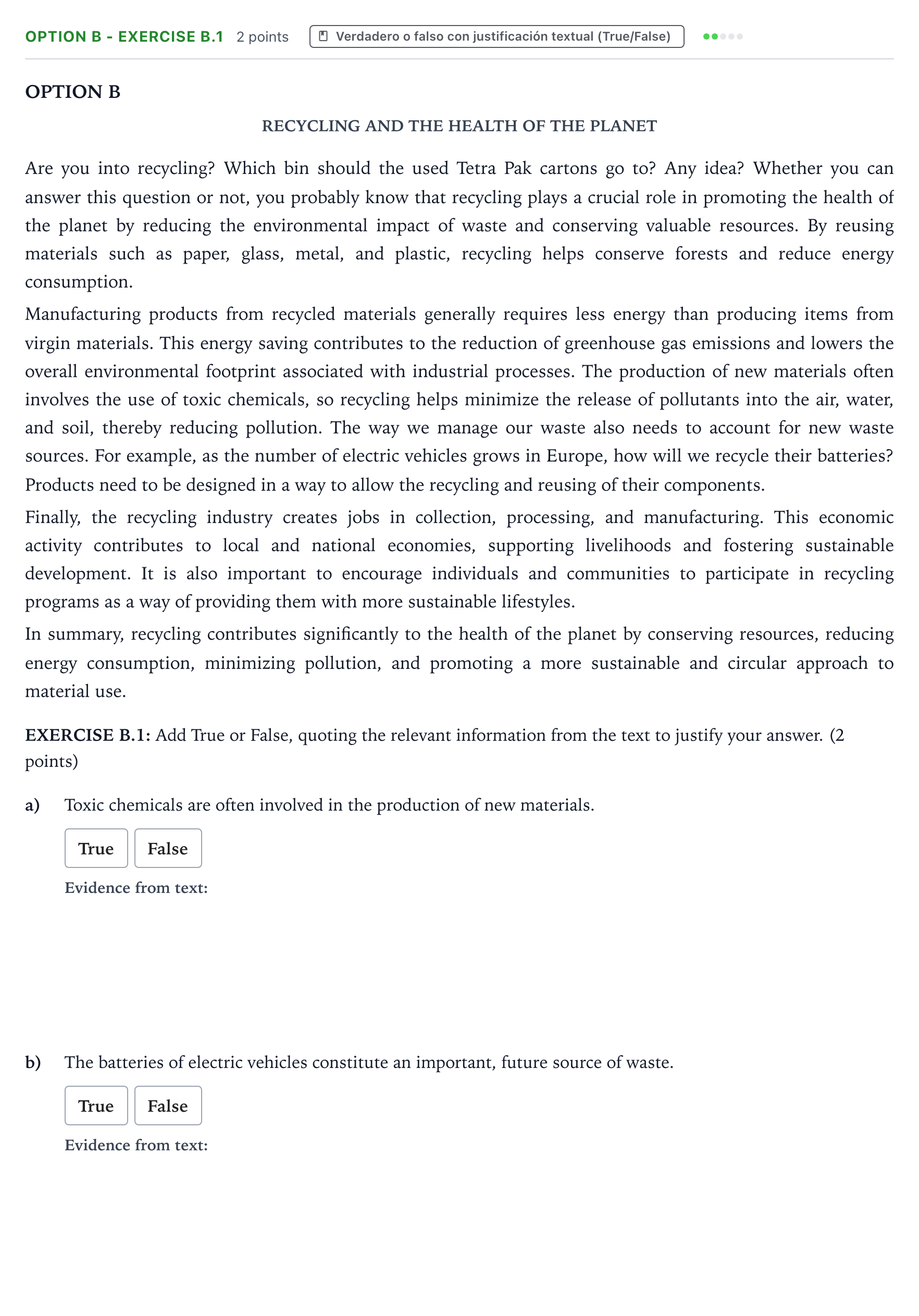 Enunciado: Ejercicio Option B - Exercise B.1 · Inglés PAU Aragón Ordinaria 2024