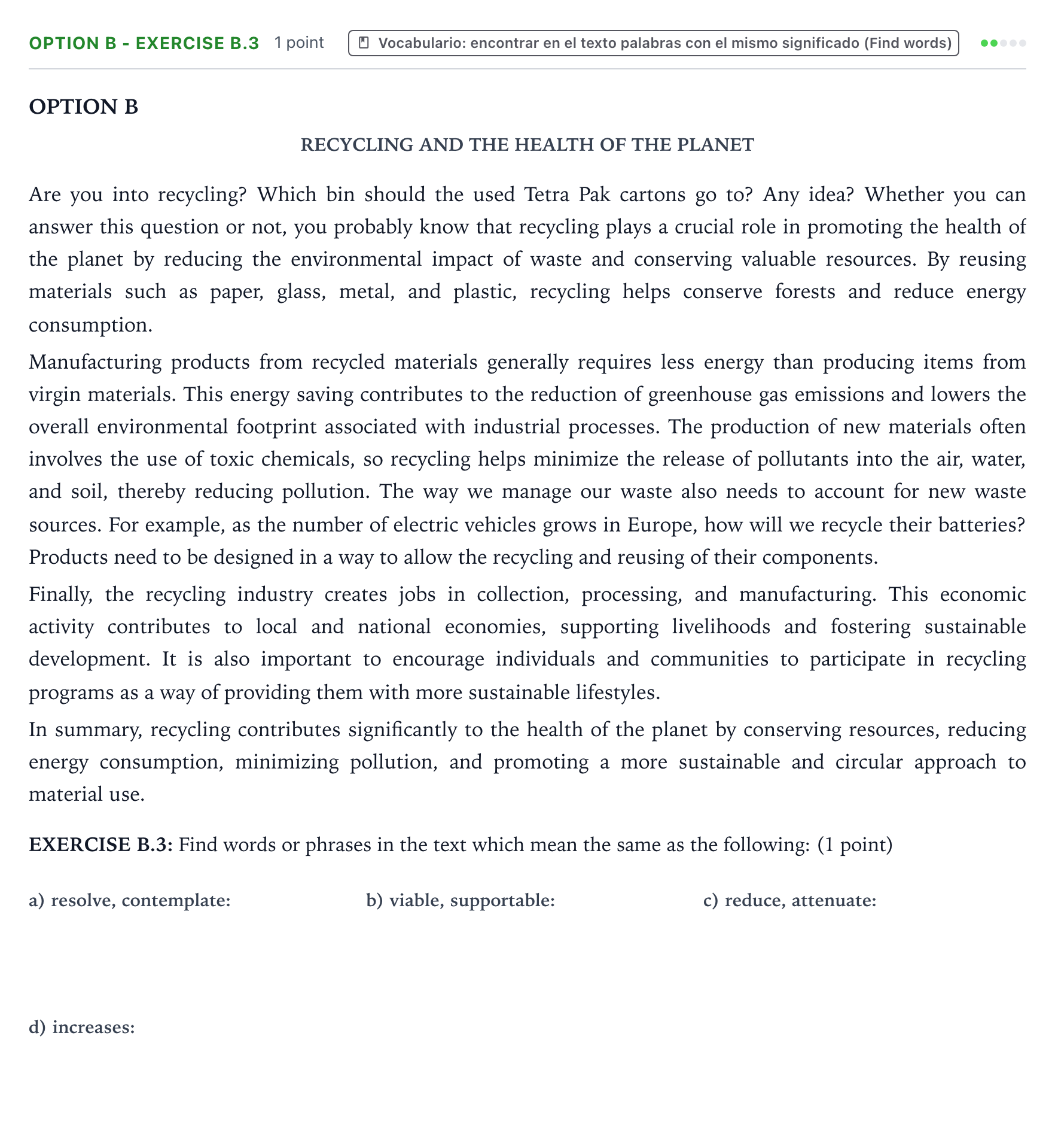 Enunciado: Ejercicio Option B - Exercise B.3 · Inglés PAU Aragón Ordinaria 2024