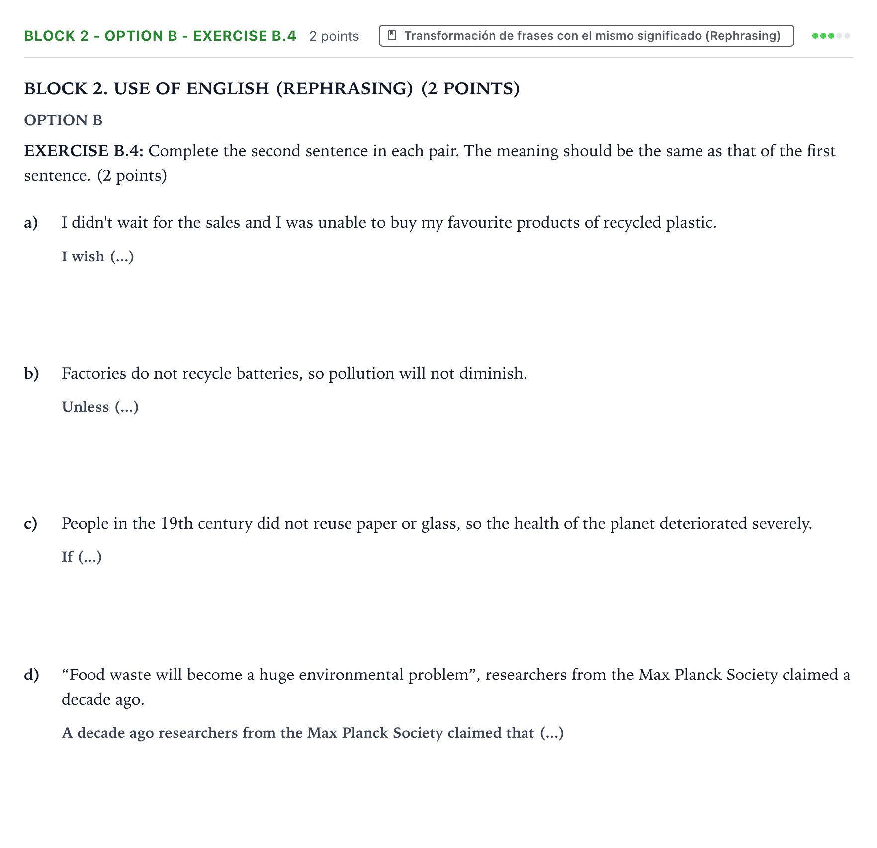 Enunciado: Ejercicio Block 2 - Option B - Exercise B.4 · Inglés PAU Aragón Ordinaria 2024