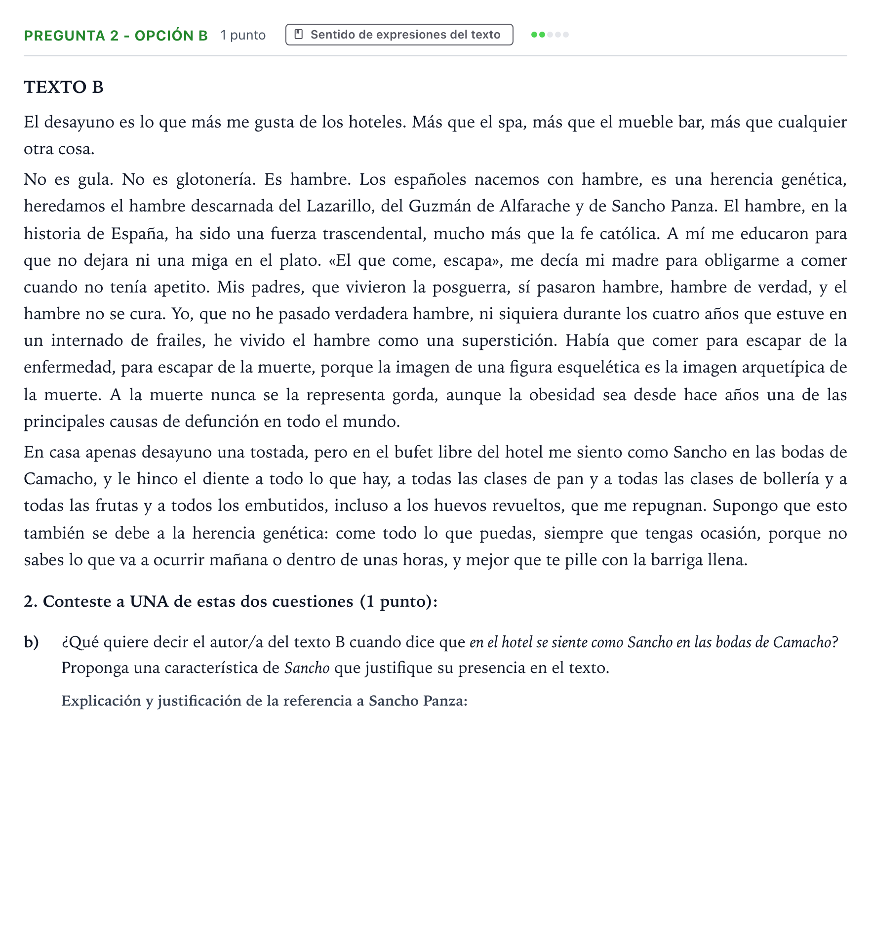 Enunciado: Pregunta 2 - Opción b · Lengua Castellana y Literatura II PAU Aragón Ordinaria 2024
