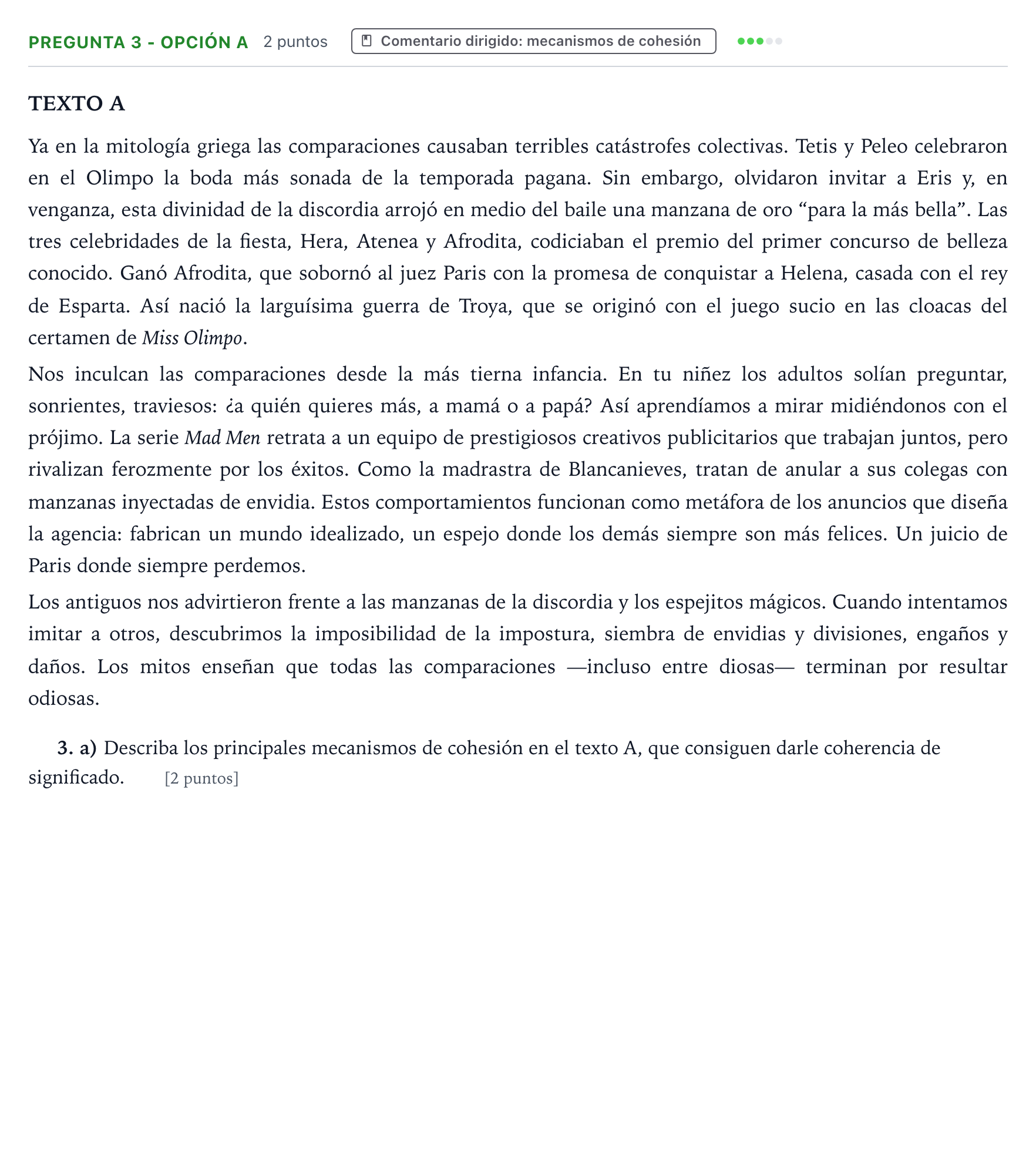 Enunciado: Pregunta 3 - Opción a · Lengua Castellana y Literatura II PAU Aragón Ordinaria 2024