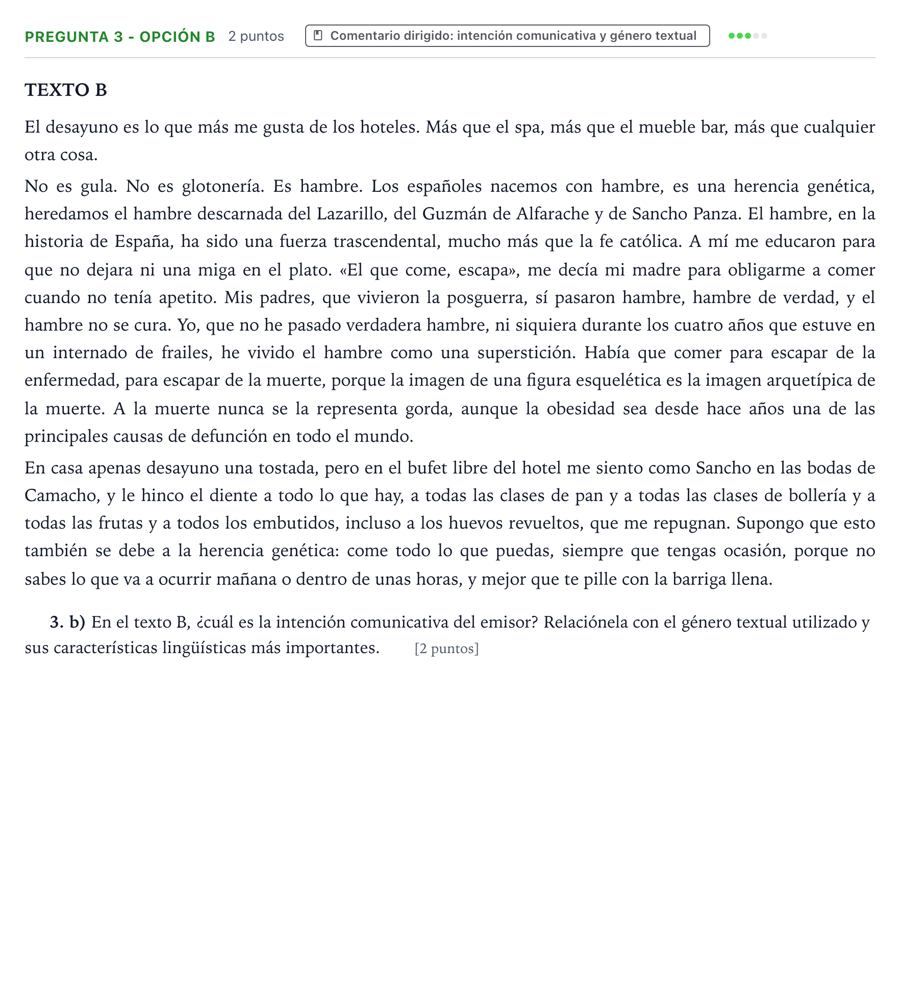 Enunciado: Pregunta 3 - Opción b · Lengua Castellana y Literatura II PAU Aragón Ordinaria 2024