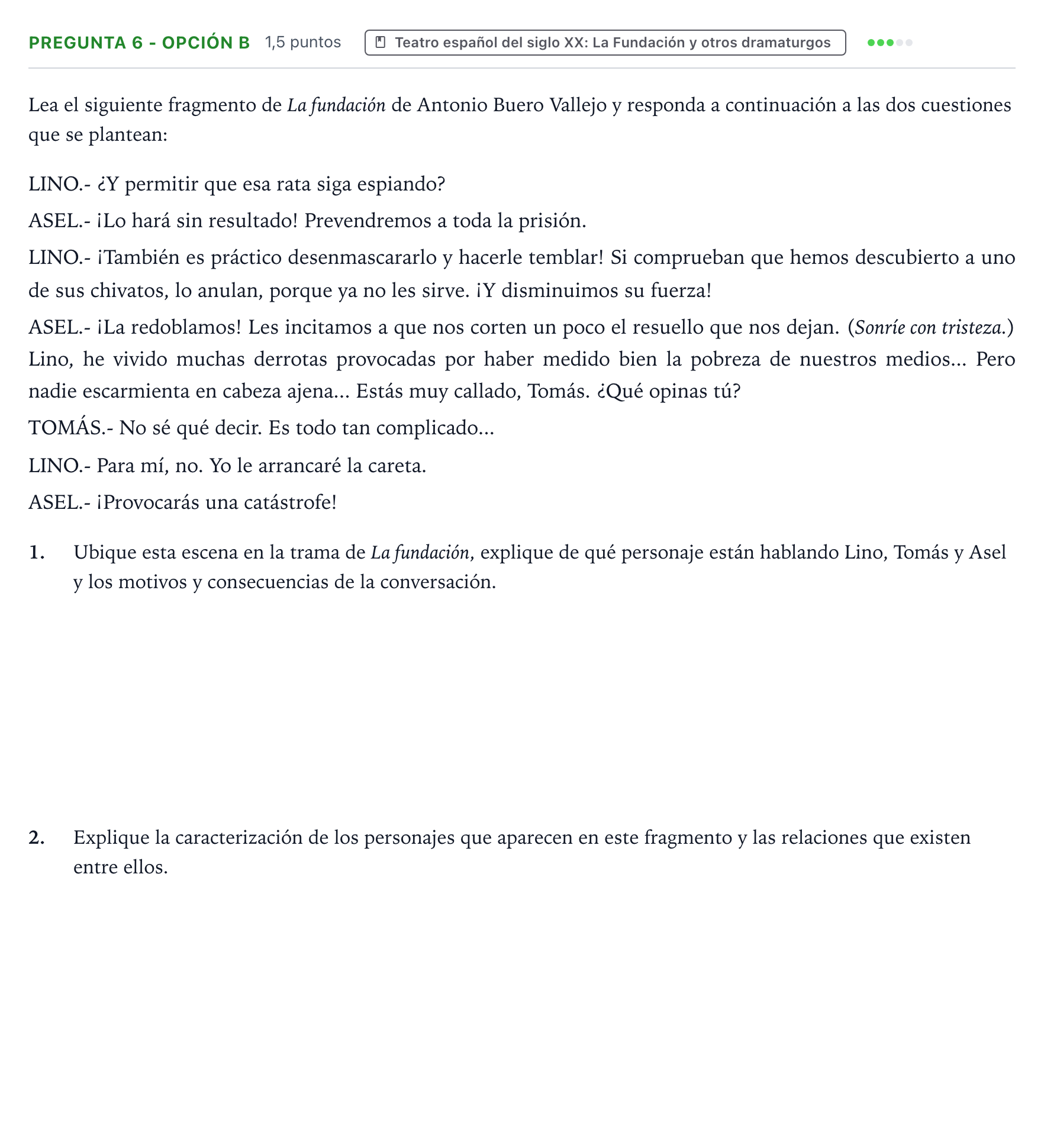Enunciado: Pregunta 6 - Opción b · Lengua Castellana y Literatura II PAU Aragón Ordinaria 2024