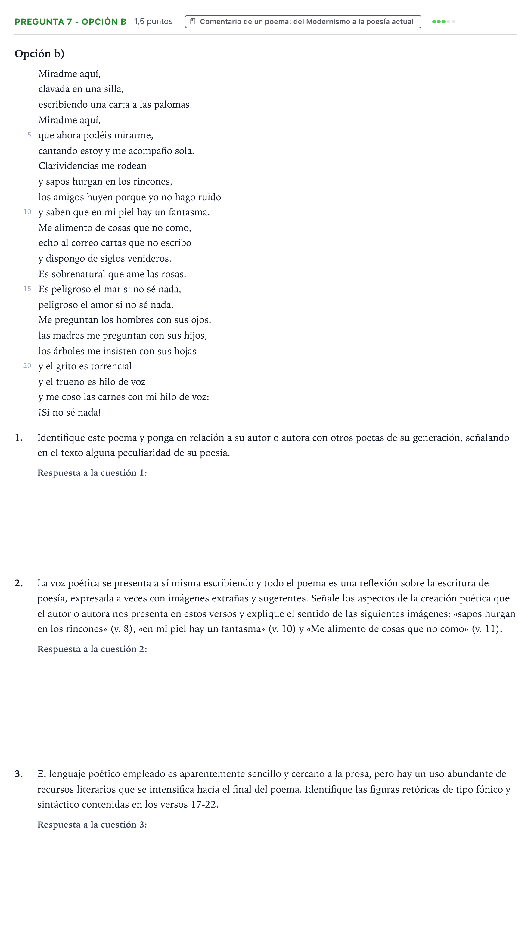 Enunciado: Pregunta 7 - Opción b · Lengua Castellana y Literatura II PAU Aragón Ordinaria 2024