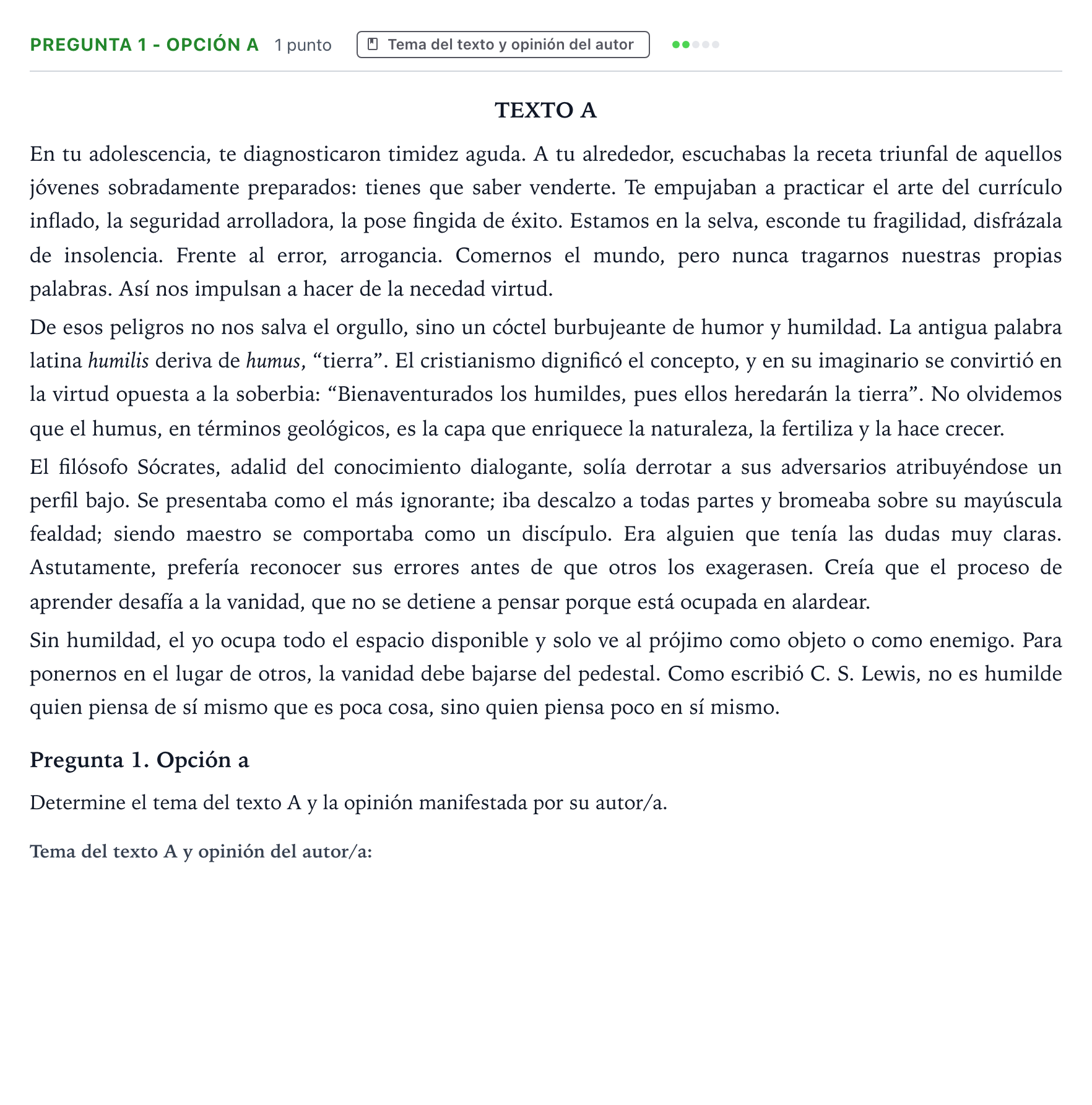 Enunciado: Pregunta 1 - Opción a · Lengua Castellana y Literatura II PAU Aragón Extraordinaria 2024