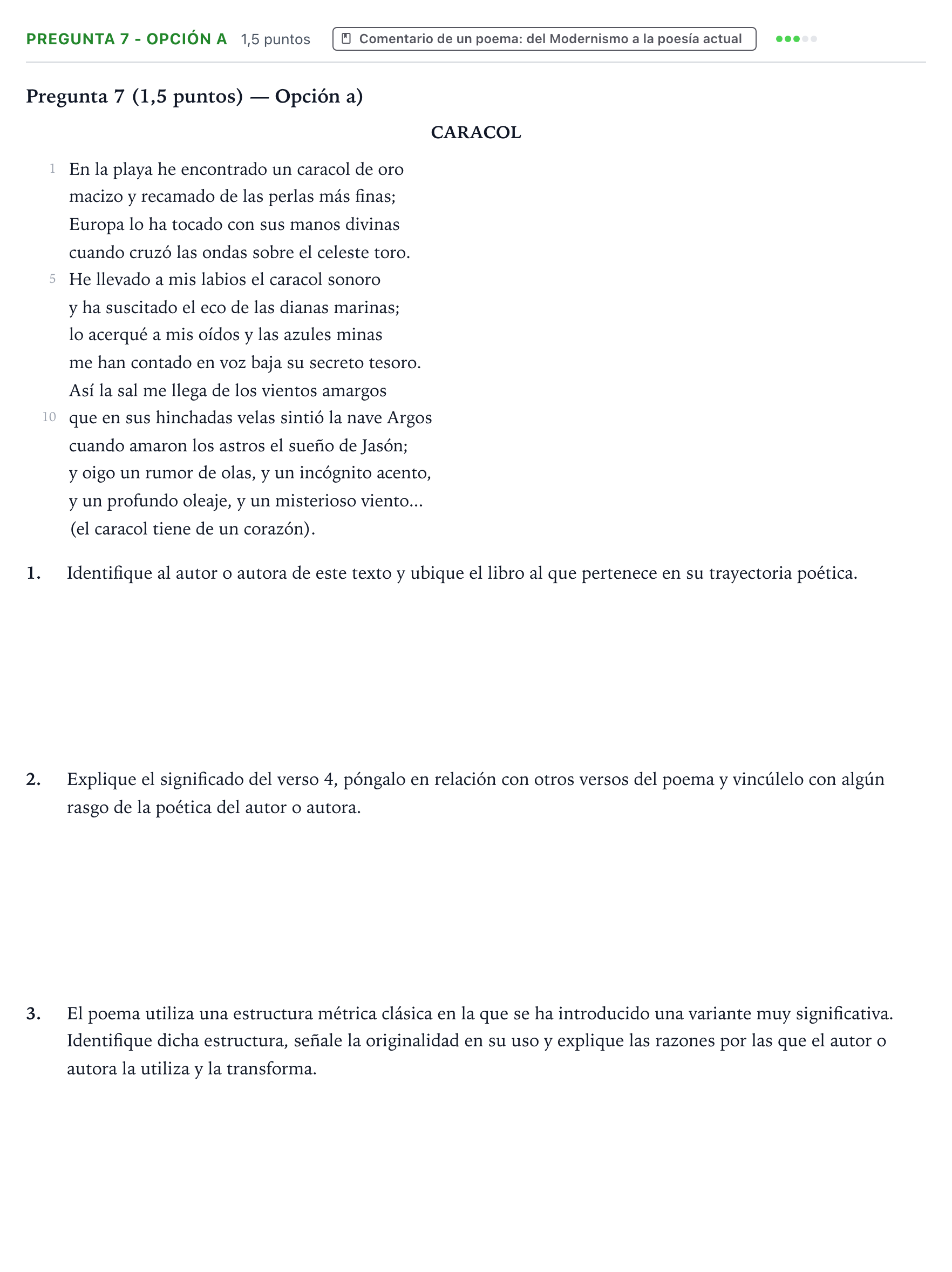 Enunciado: Pregunta 7 - Opción a · Lengua Castellana y Literatura II PAU Aragón Extraordinaria 2024