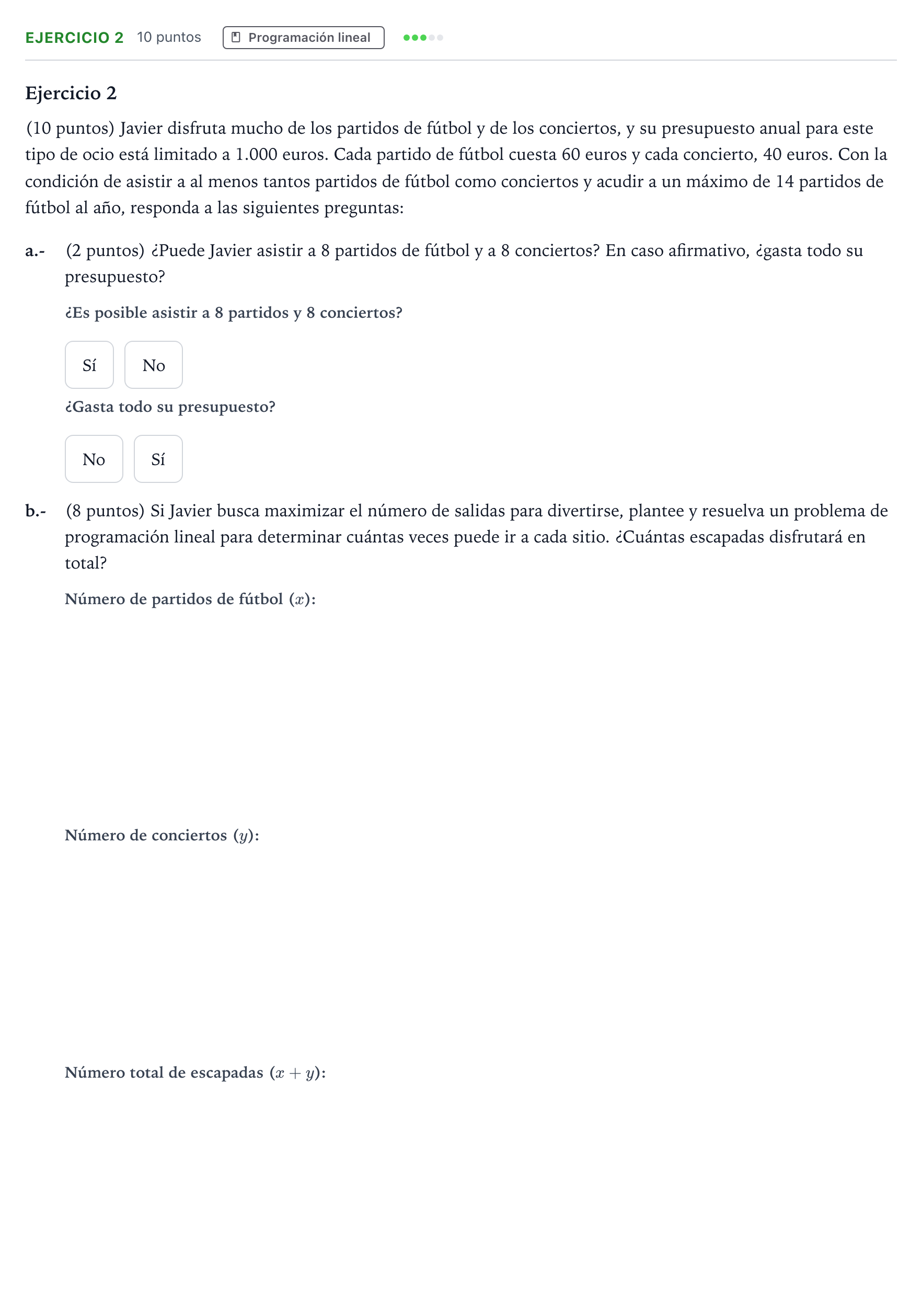 Enunciado: Problema 2 · Matemáticas aplicadas a las Ciencias Sociales II PAU Aragón Extraordinaria 2024