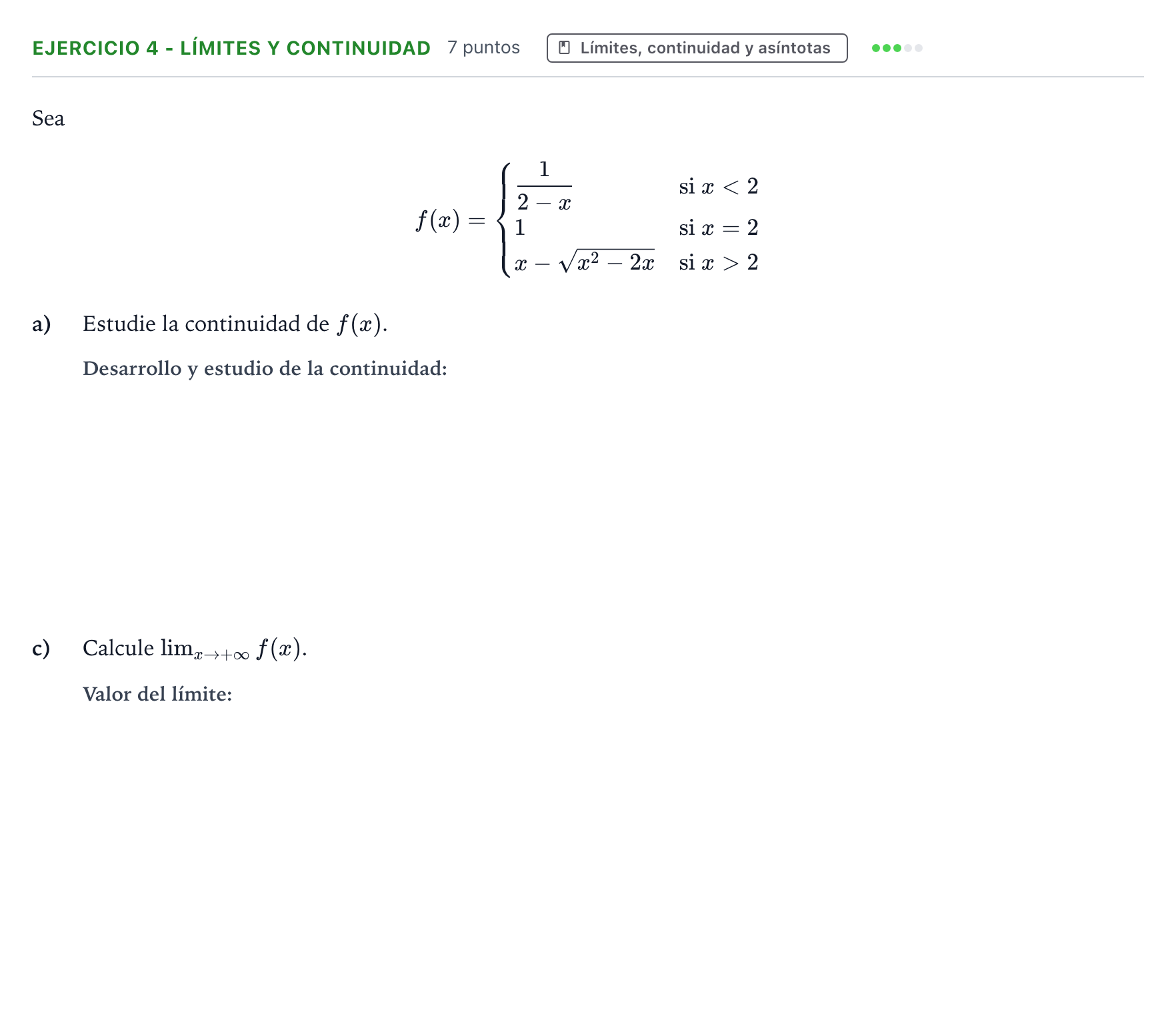 Enunciado: Ejercicio 4 - Límites y continuidad · Matemáticas aplicadas a las Ciencias Sociales II PAU Aragón Extraordinaria 2024