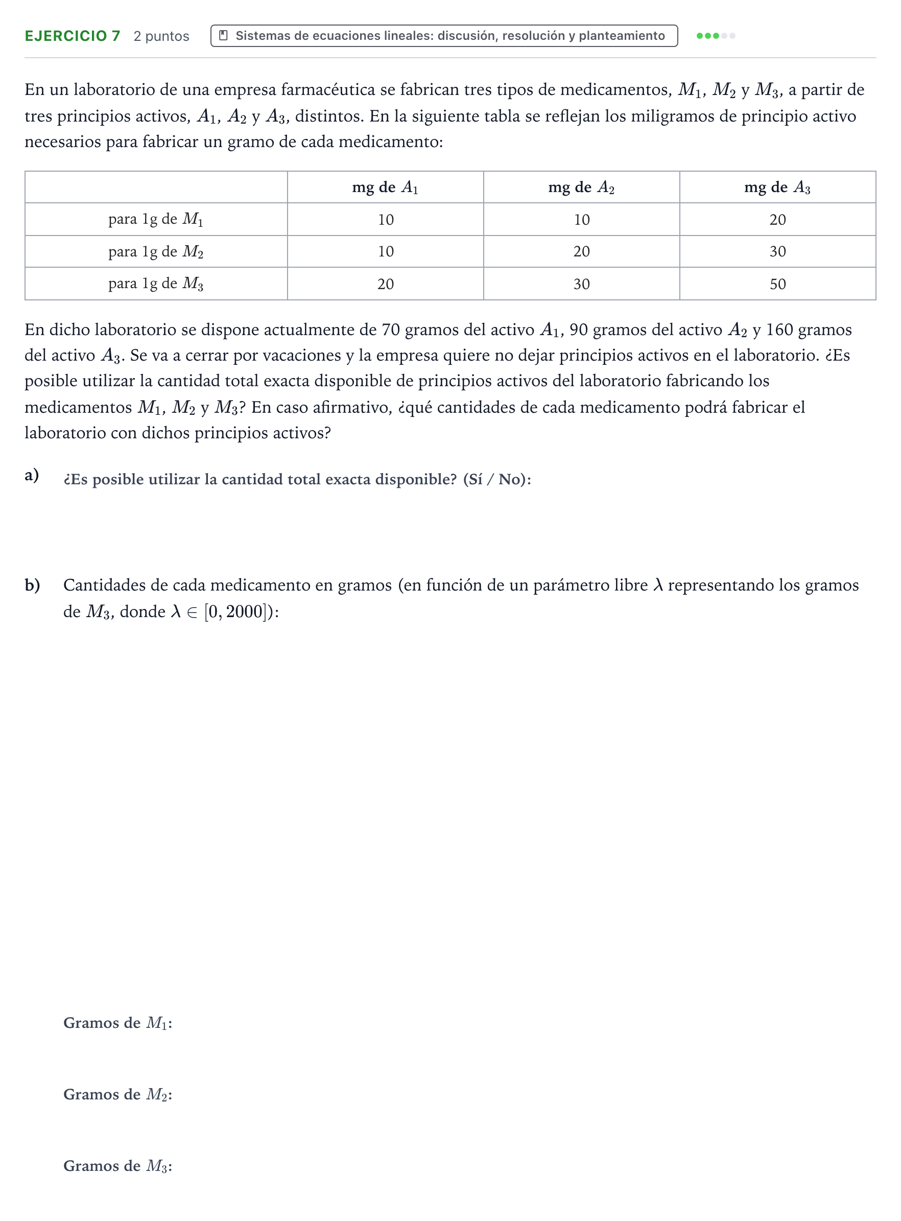 Enunciado: Problema 7 · Matemáticas II PAU Aragón Extraordinaria 2024