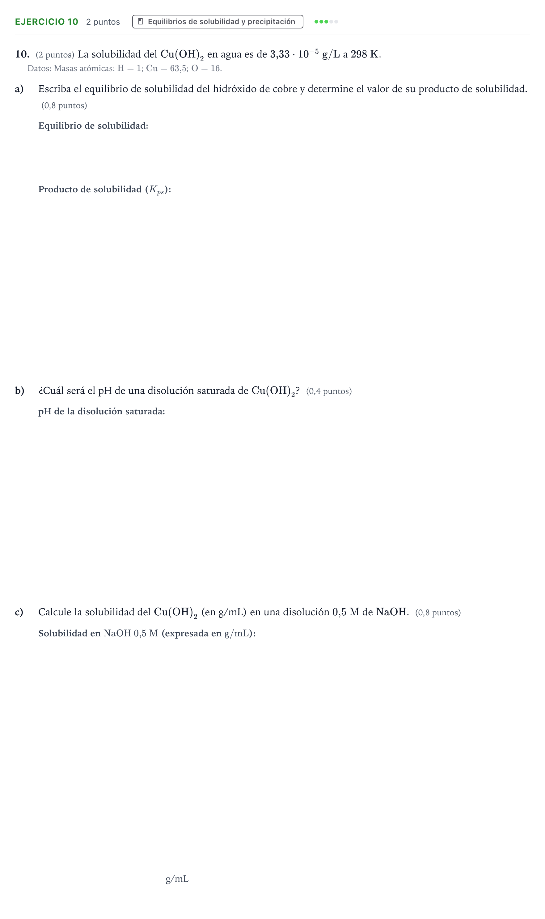 Enunciado: Problema 10 · Química PAU Aragón Extraordinaria 2024