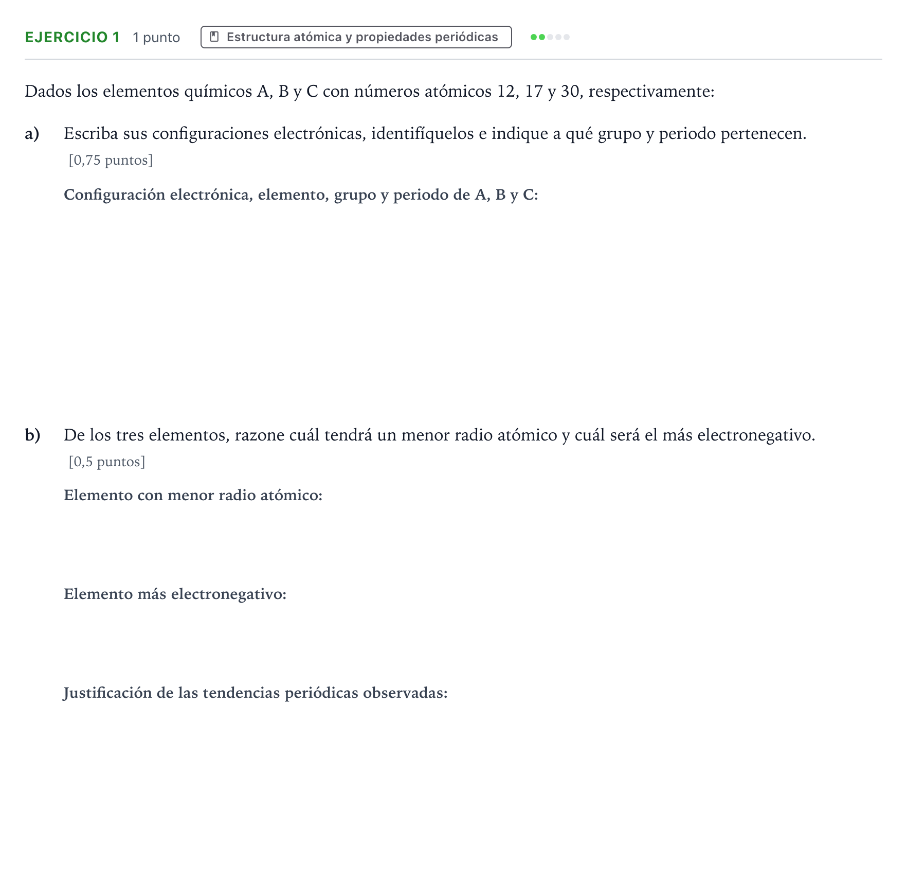 Enunciado: Ejercicio 1 - Estructura atómica · Química PAU Aragón Extraordinaria 2024