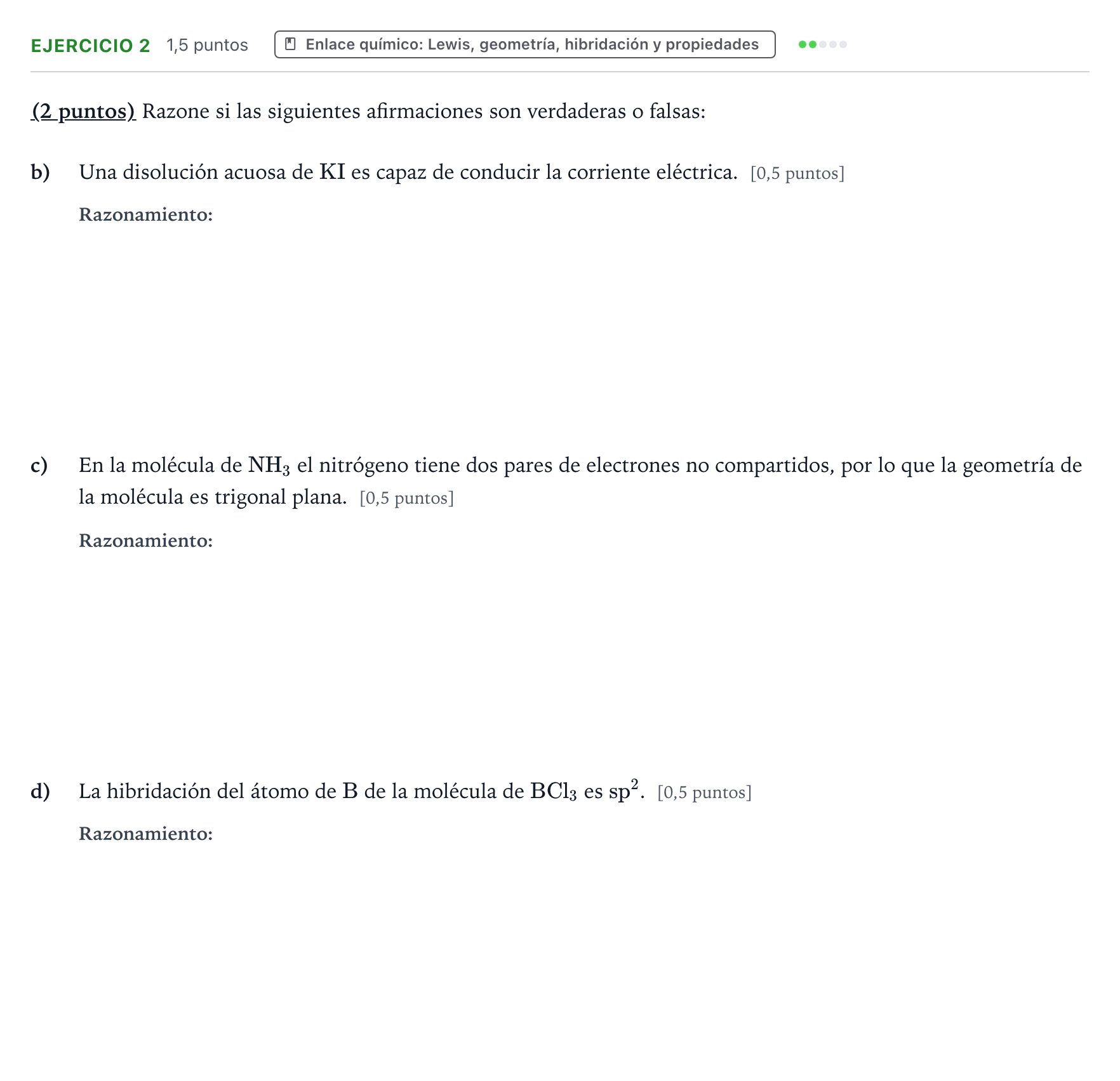 Enunciado: Ejercicio 2 - Enlace químico · Química PAU Aragón Extraordinaria 2024