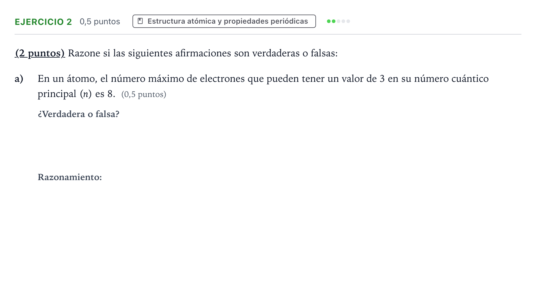 Enunciado: Ejercicio 2 - Estructura atómica · Química PAU Aragón Extraordinaria 2024