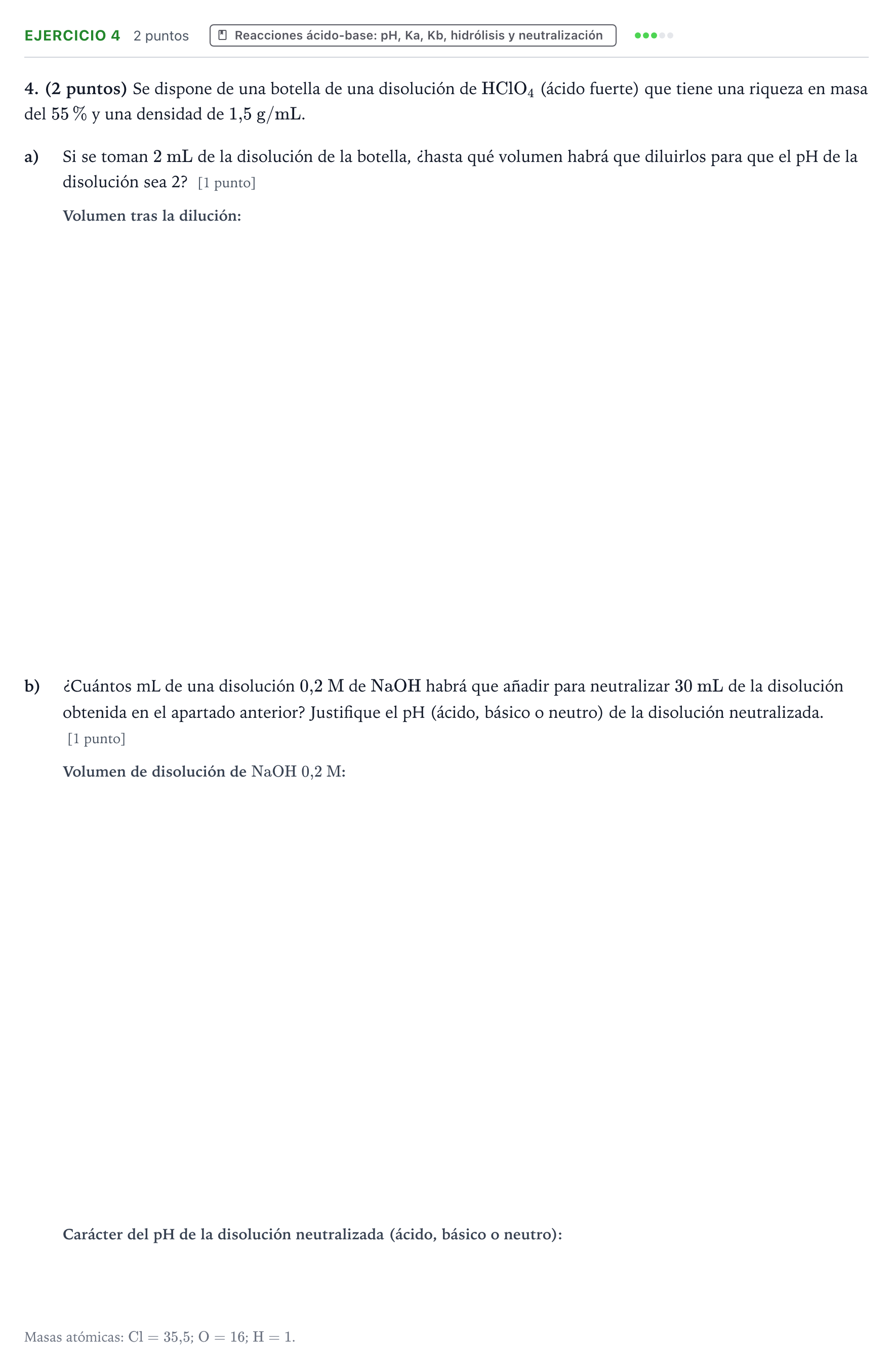Enunciado: Problema 4 · Química PAU Aragón Extraordinaria 2024