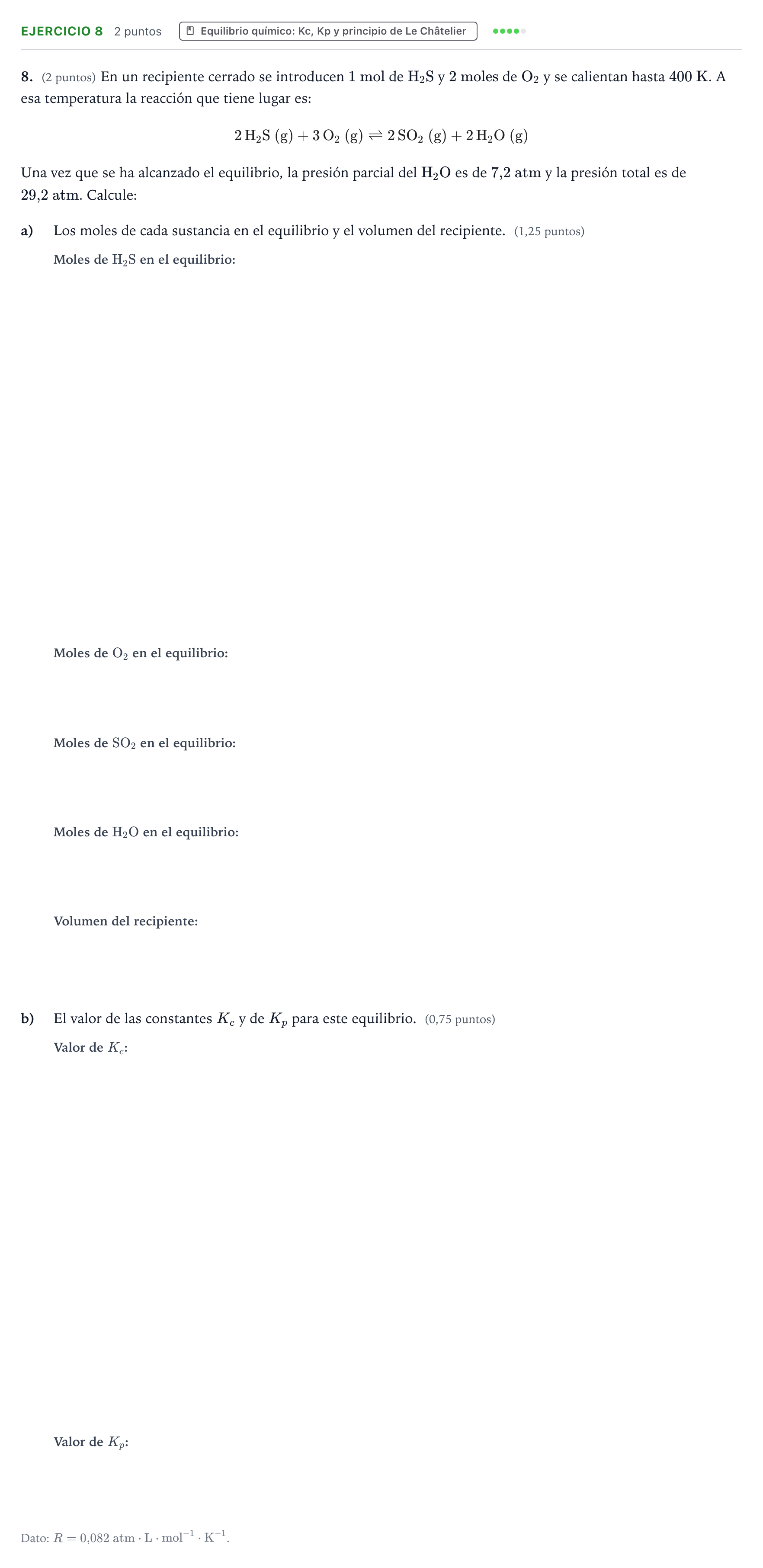 Enunciado: Problema 8 · Química PAU Aragón Extraordinaria 2024