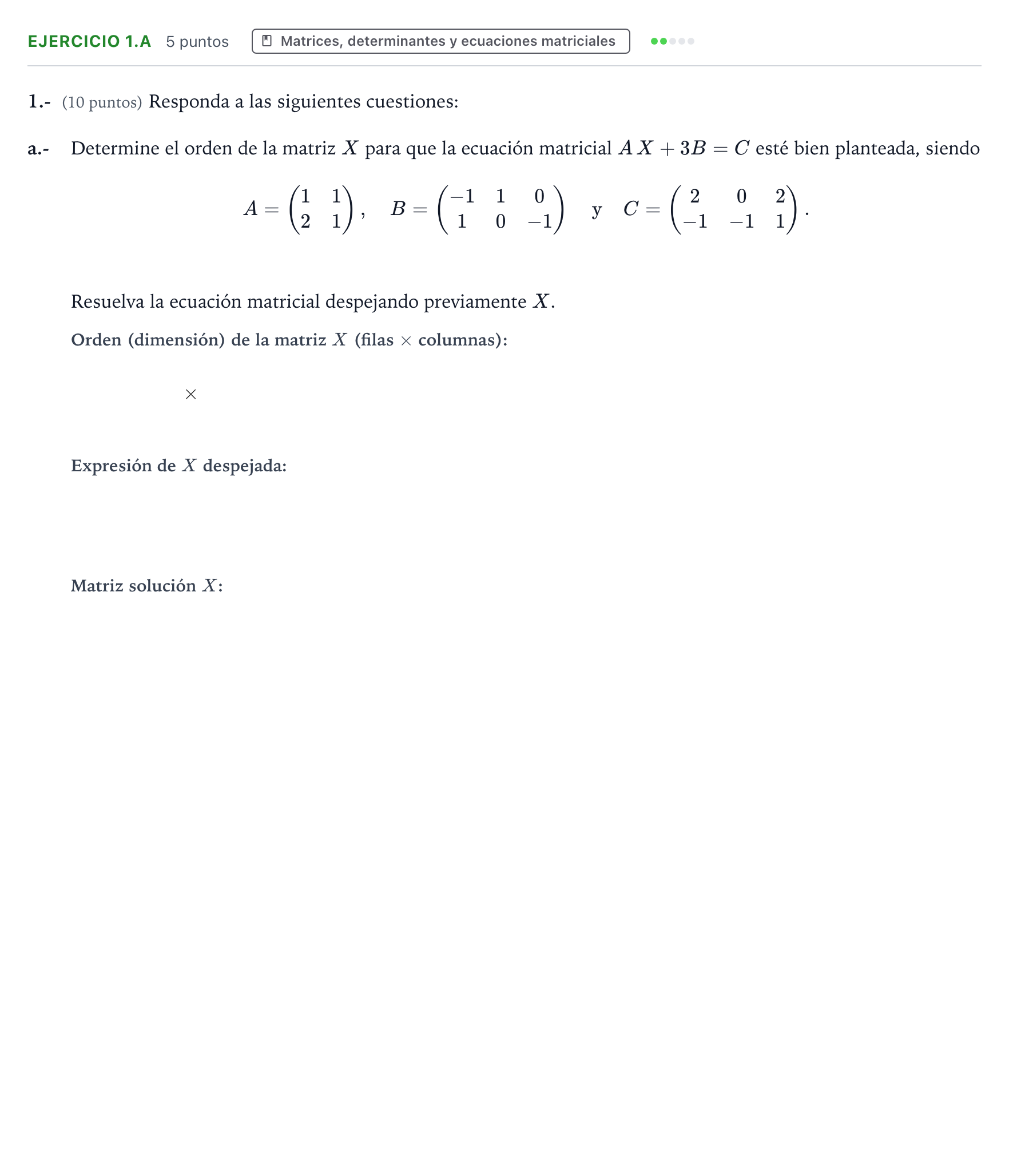 Enunciado: Ejercicio 1.a - Matrices · Matemáticas aplicadas a las Ciencias Sociales II PAU Aragón Ordinaria 2024