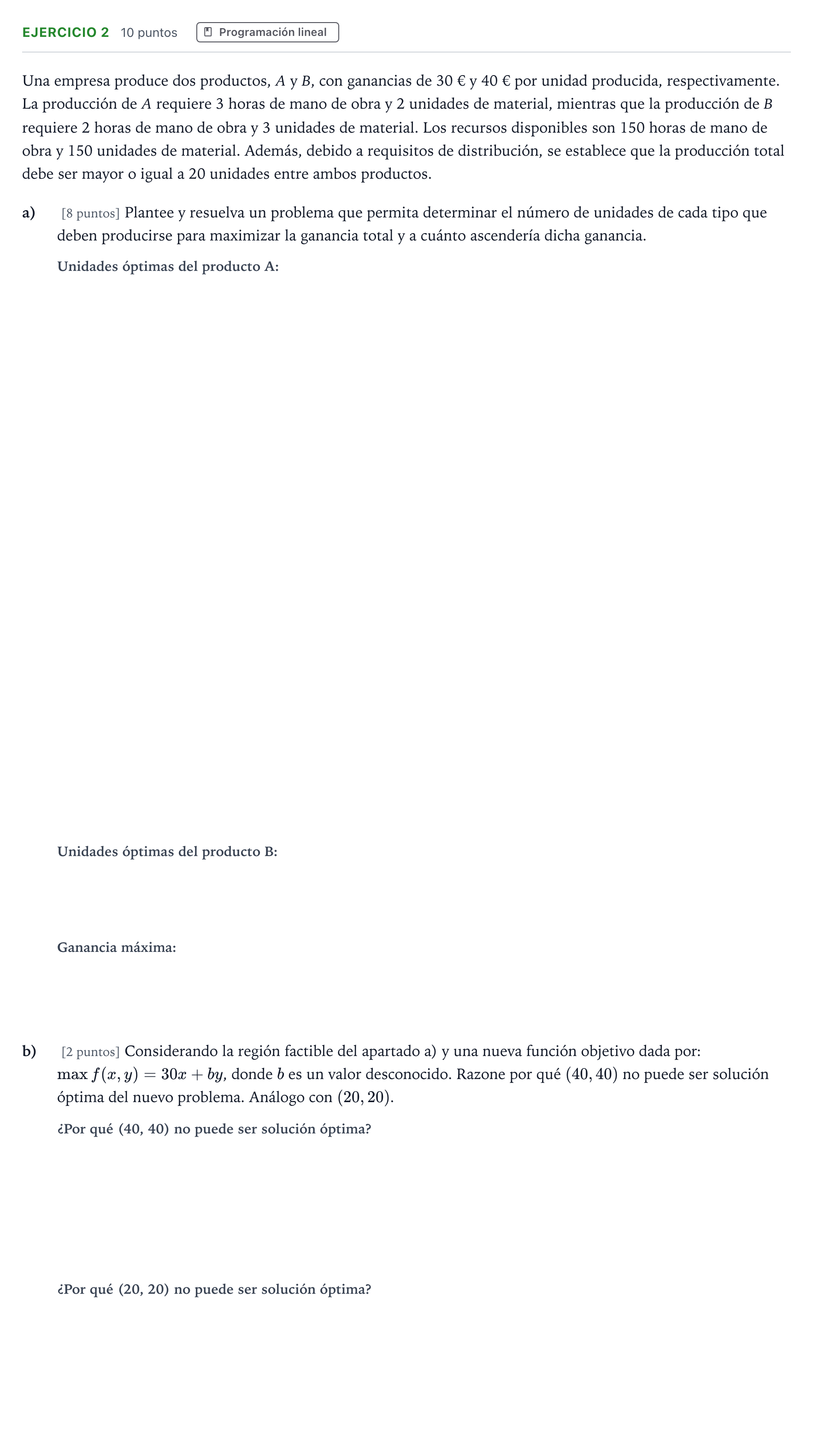 Enunciado: Problema 2 · Matemáticas aplicadas a las Ciencias Sociales II PAU Aragón Ordinaria 2024