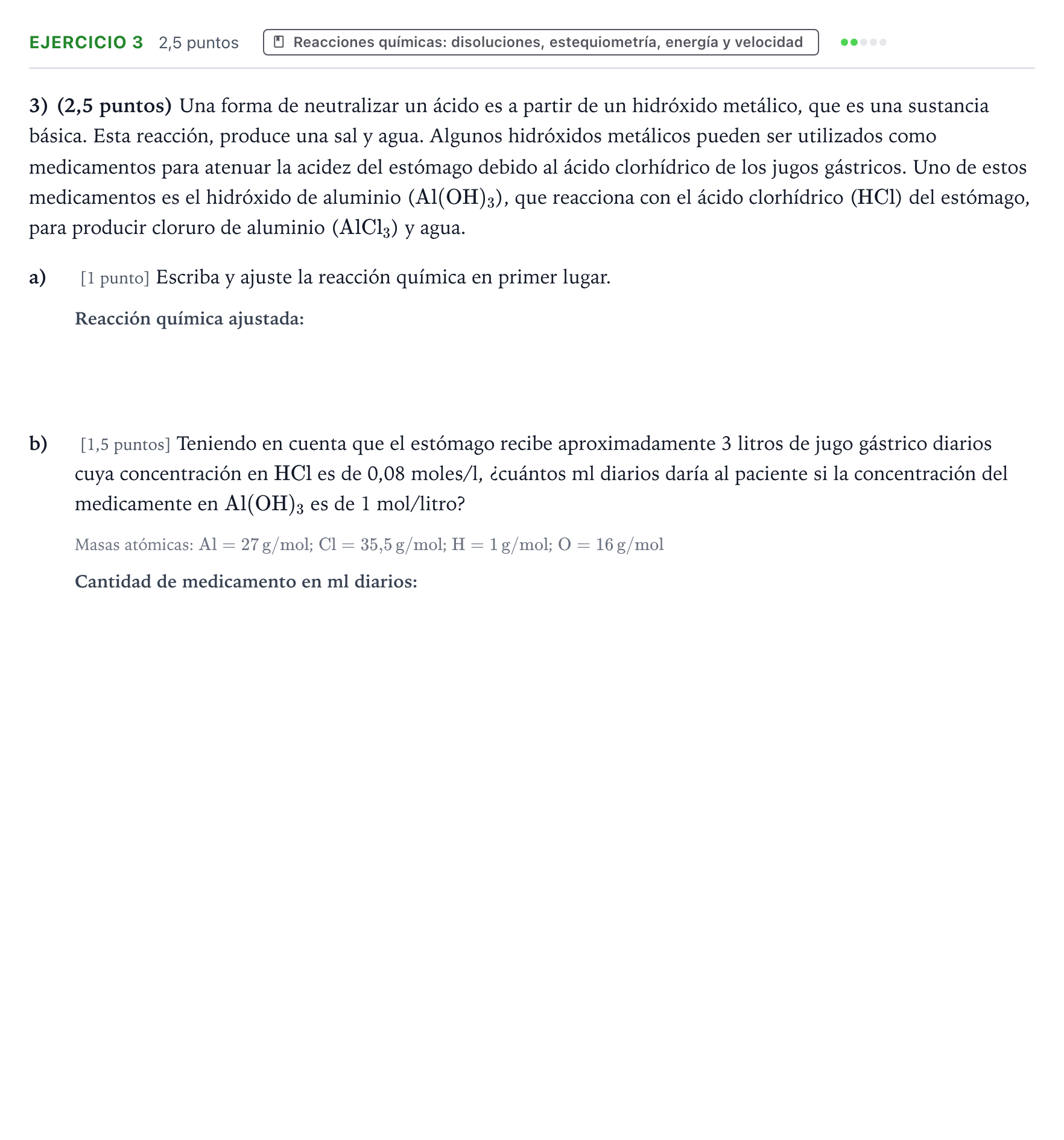 Enunciado: Problema 3 · Ciencias Generales PAU Aragón Extraordinaria 2024