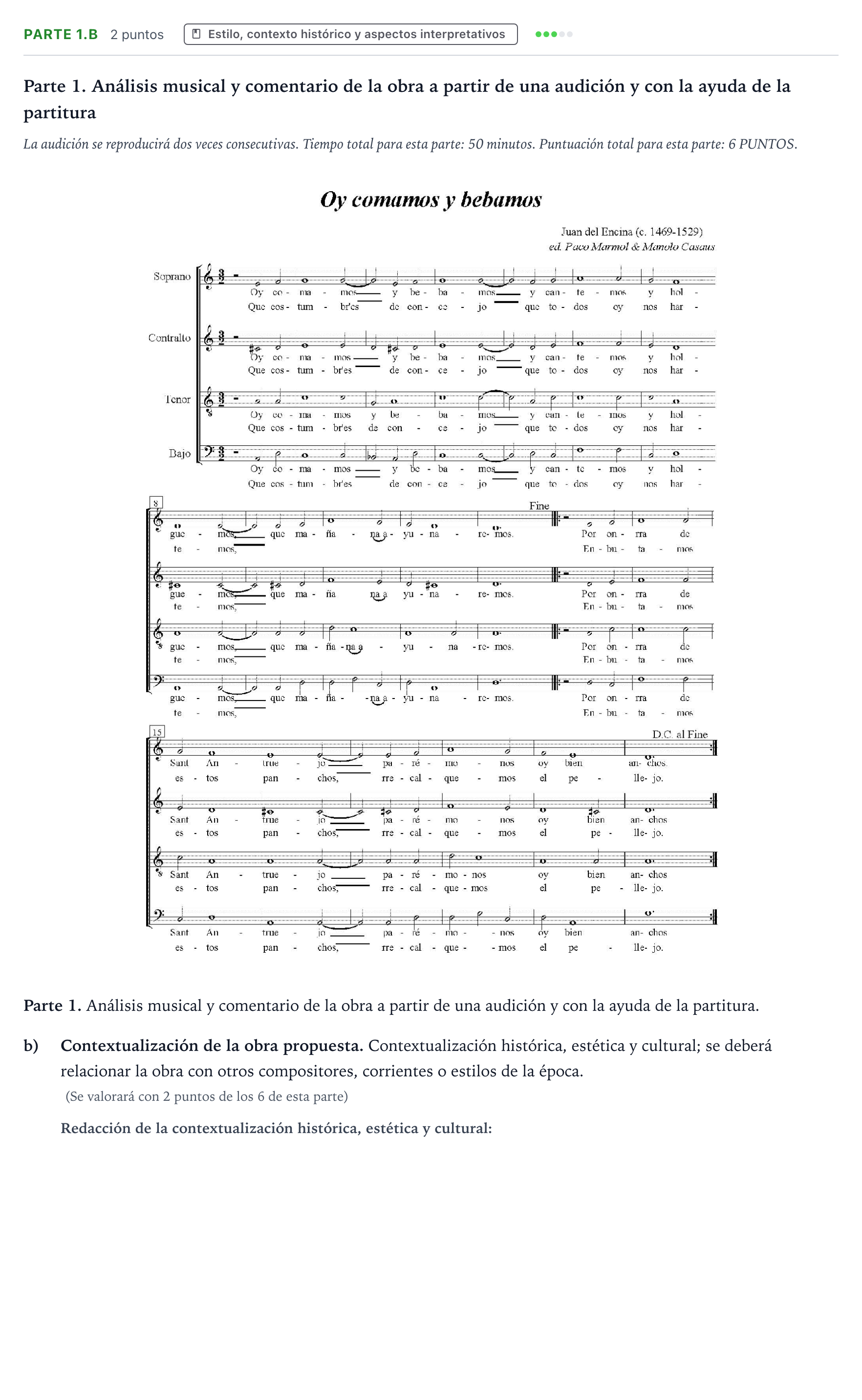 Enunciado: Ejercicio Parte 1.b · Análisis Musical II PAU Aragón Ordinaria 2024