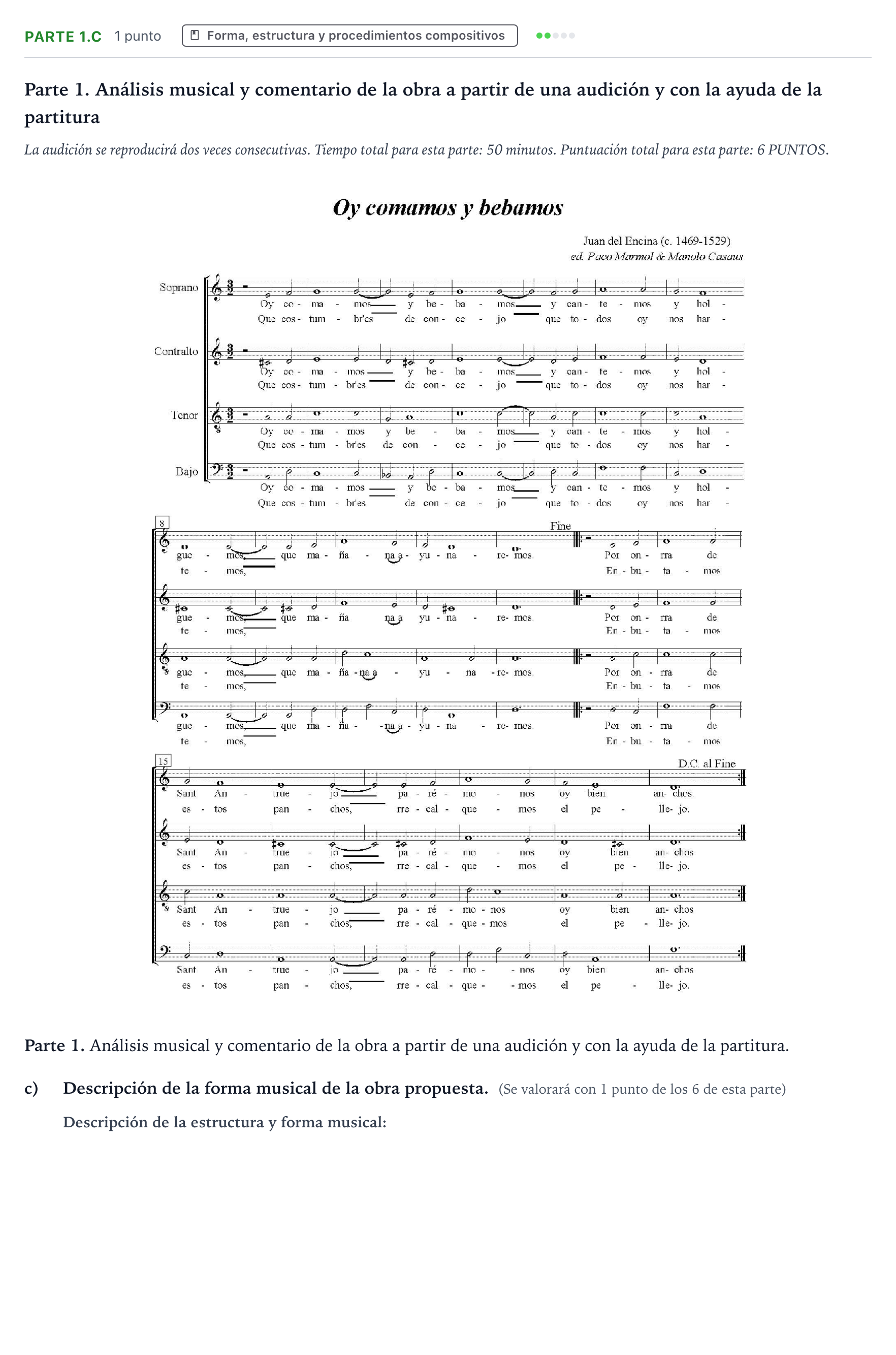 Enunciado: Ejercicio Parte 1.c · Análisis Musical II PAU Aragón Ordinaria 2024