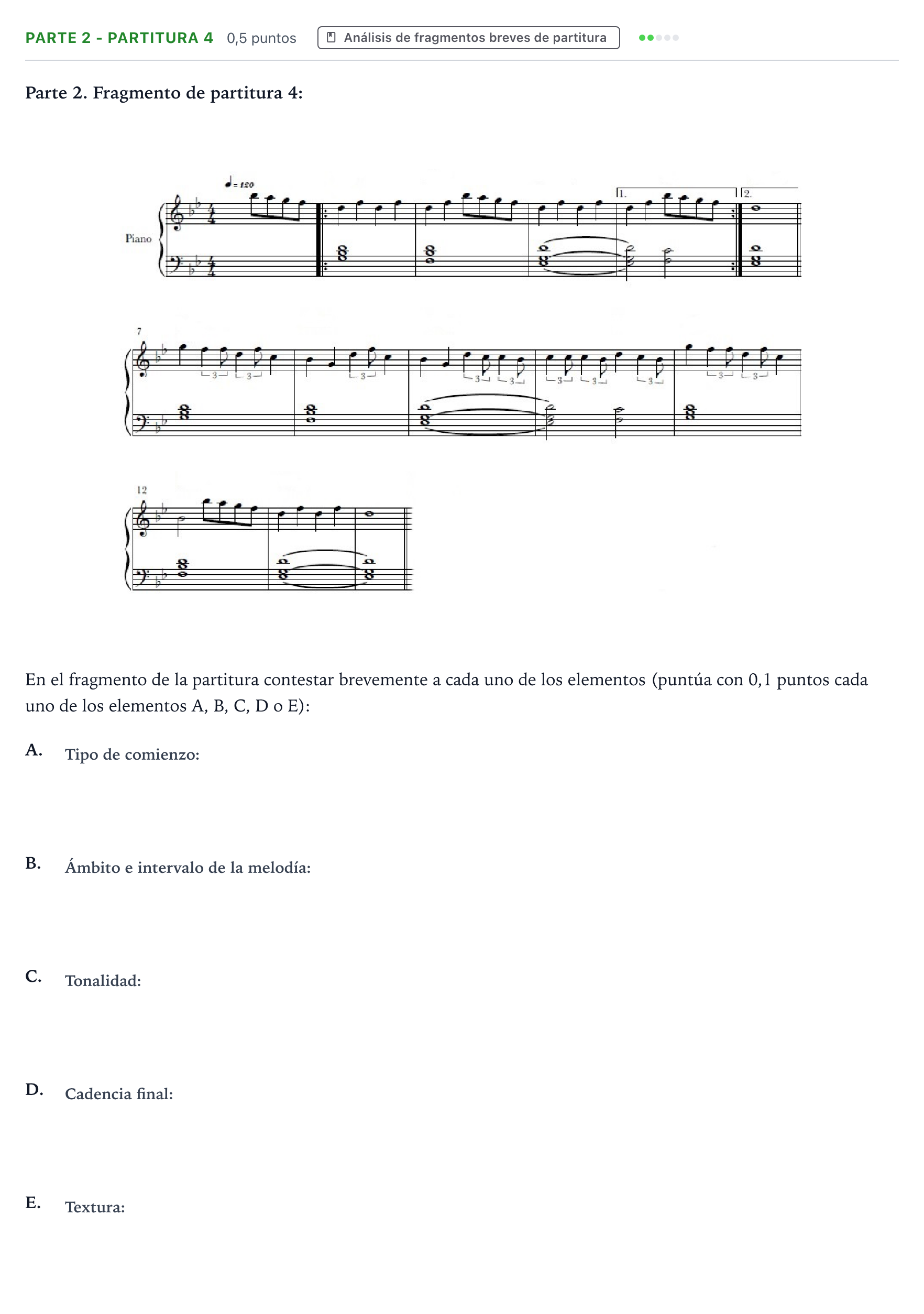 Enunciado: Ejercicio Parte 2 - Partitura 4 · Análisis Musical II PAU Aragón Ordinaria 2024