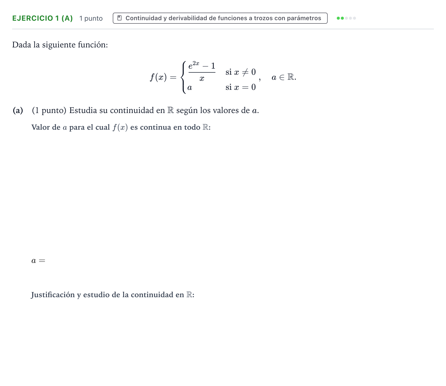 Enunciado: Ejercicio 1 (a) - Continuidad · Matemáticas II PAU Aragón Ordinaria 2024
