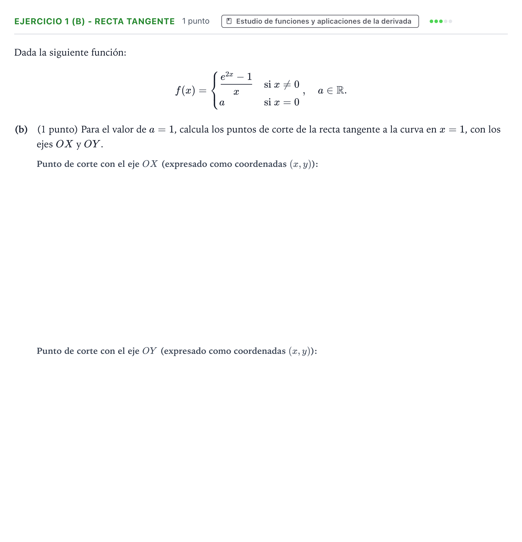 Enunciado: Ejercicio 1 (b) - Recta tangente · Matemáticas II PAU Aragón Ordinaria 2024