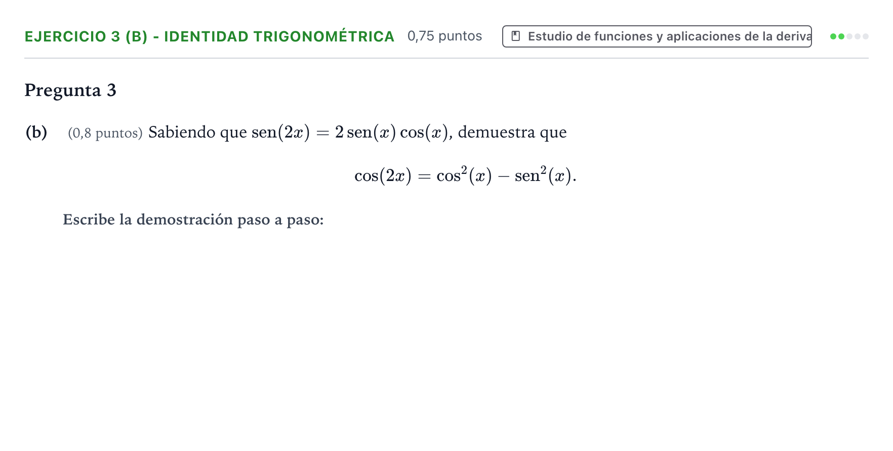 Enunciado: Ejercicio 3 (b) - Identidad trigonométrica · Matemáticas II PAU Aragón Ordinaria 2024