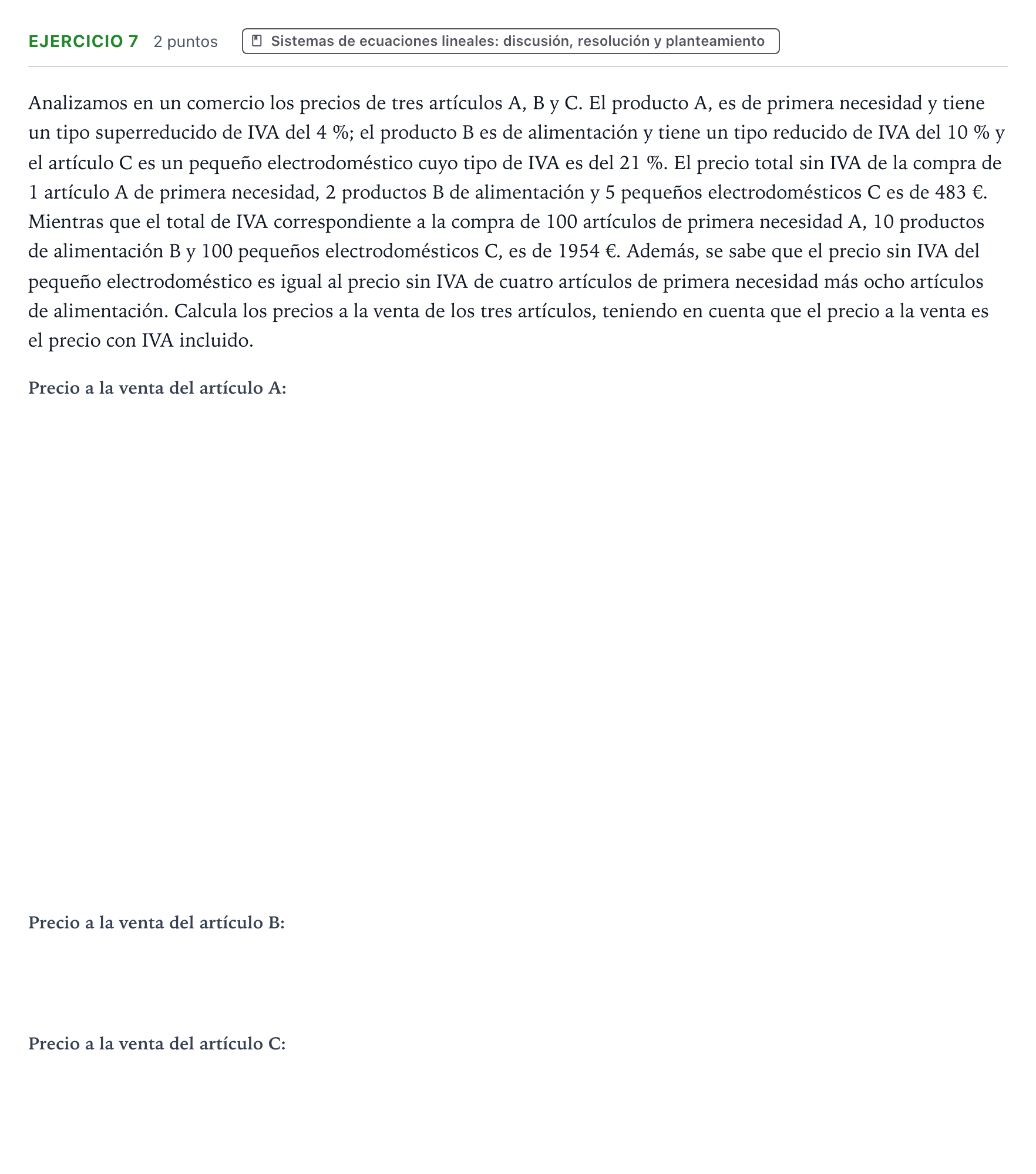 Enunciado: Problema 7 · Matemáticas II PAU Aragón Ordinaria 2024