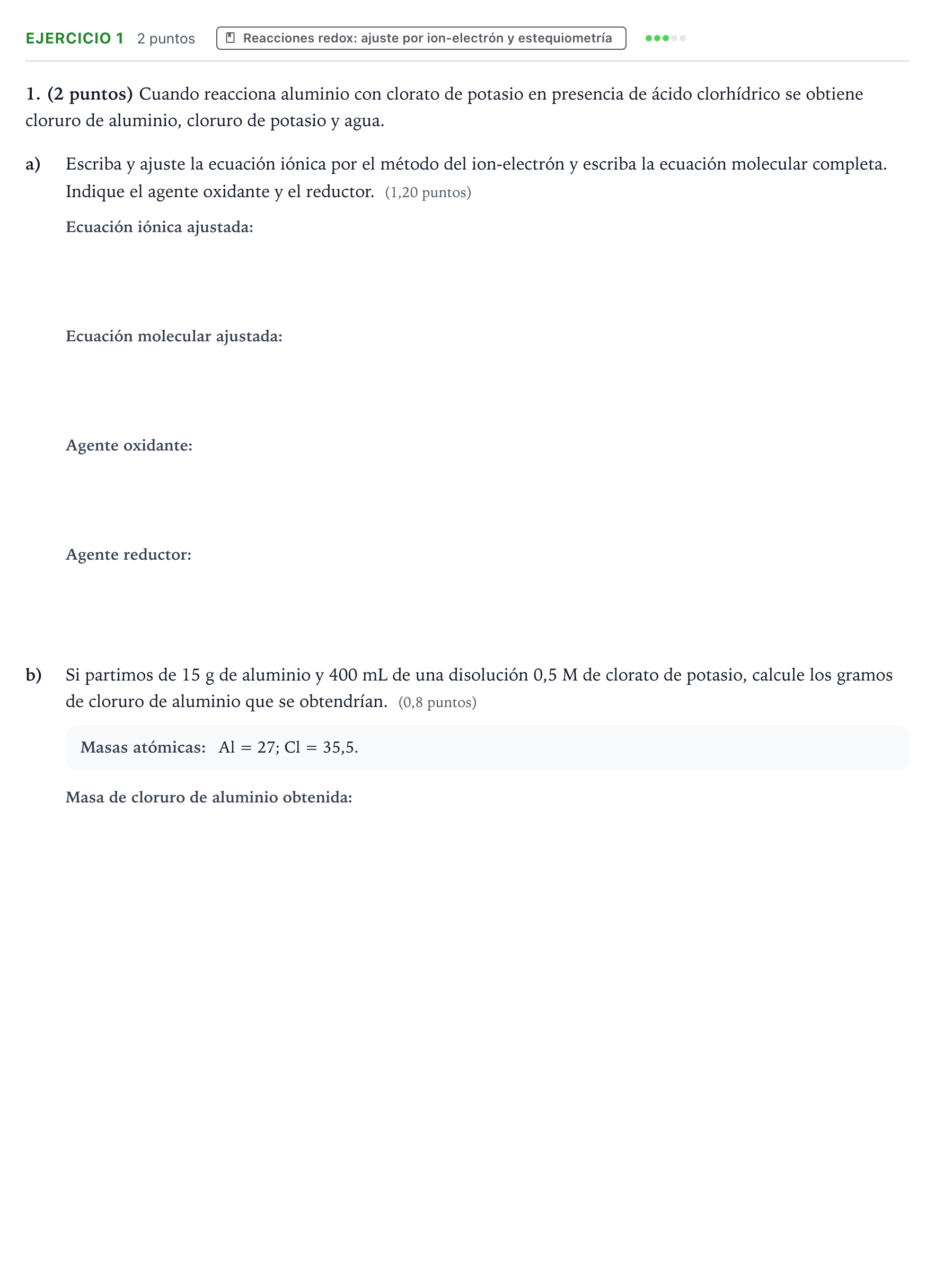 Enunciado: Problema 1 · Química PAU Aragón Ordinaria 2024