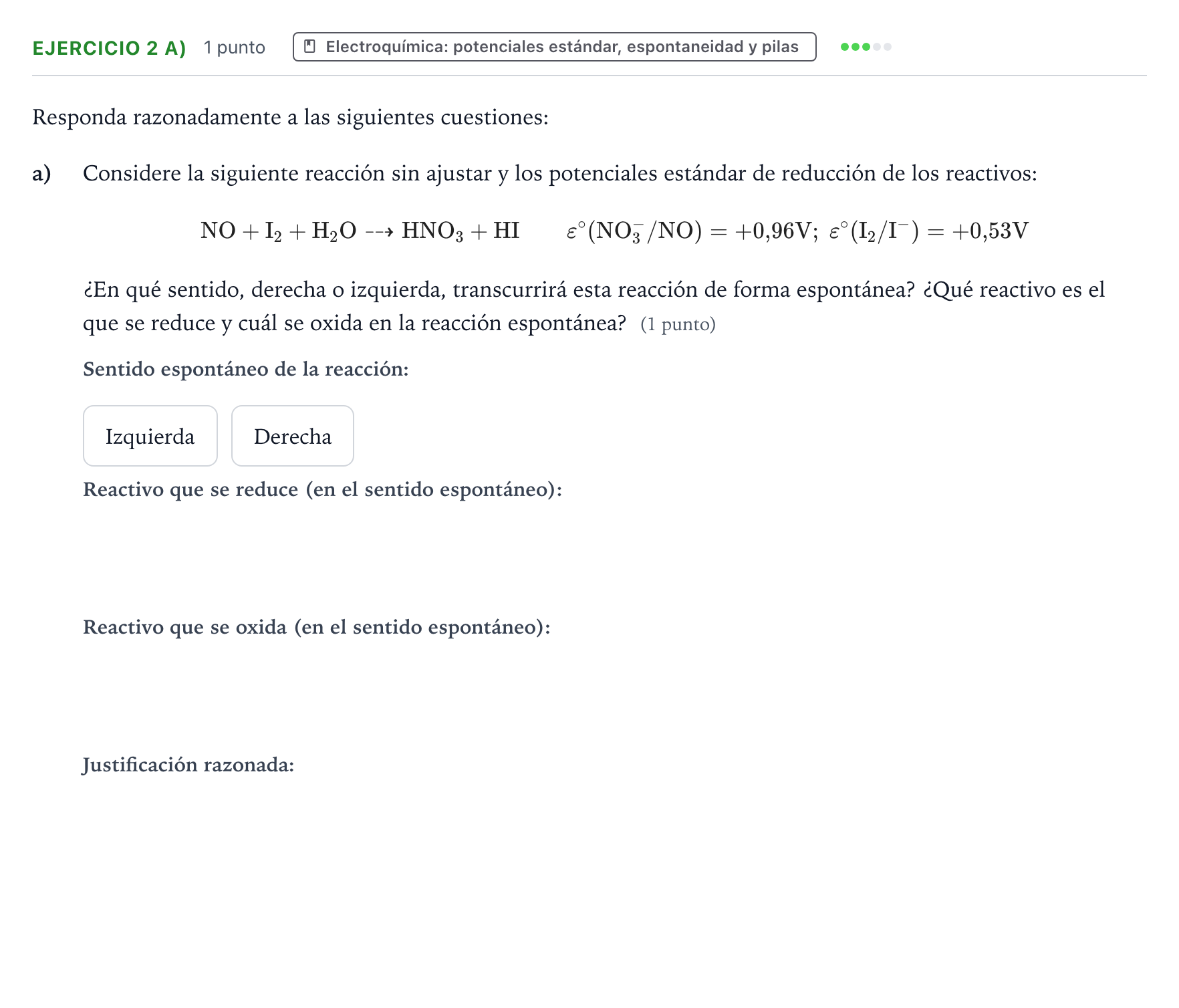Enunciado: Ejercicio 2 a) - Electroquímica · Química PAU Aragón Ordinaria 2024