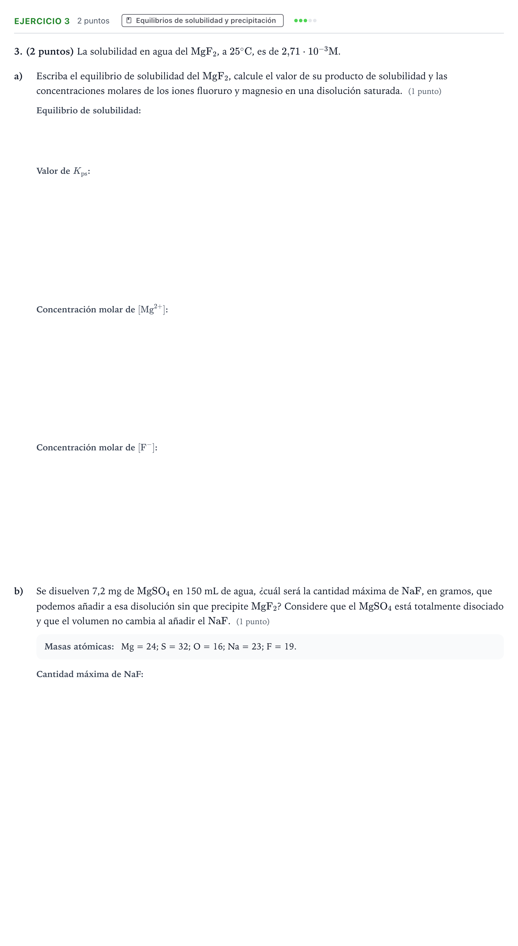 Enunciado: Problema 3 · Química PAU Aragón Ordinaria 2024